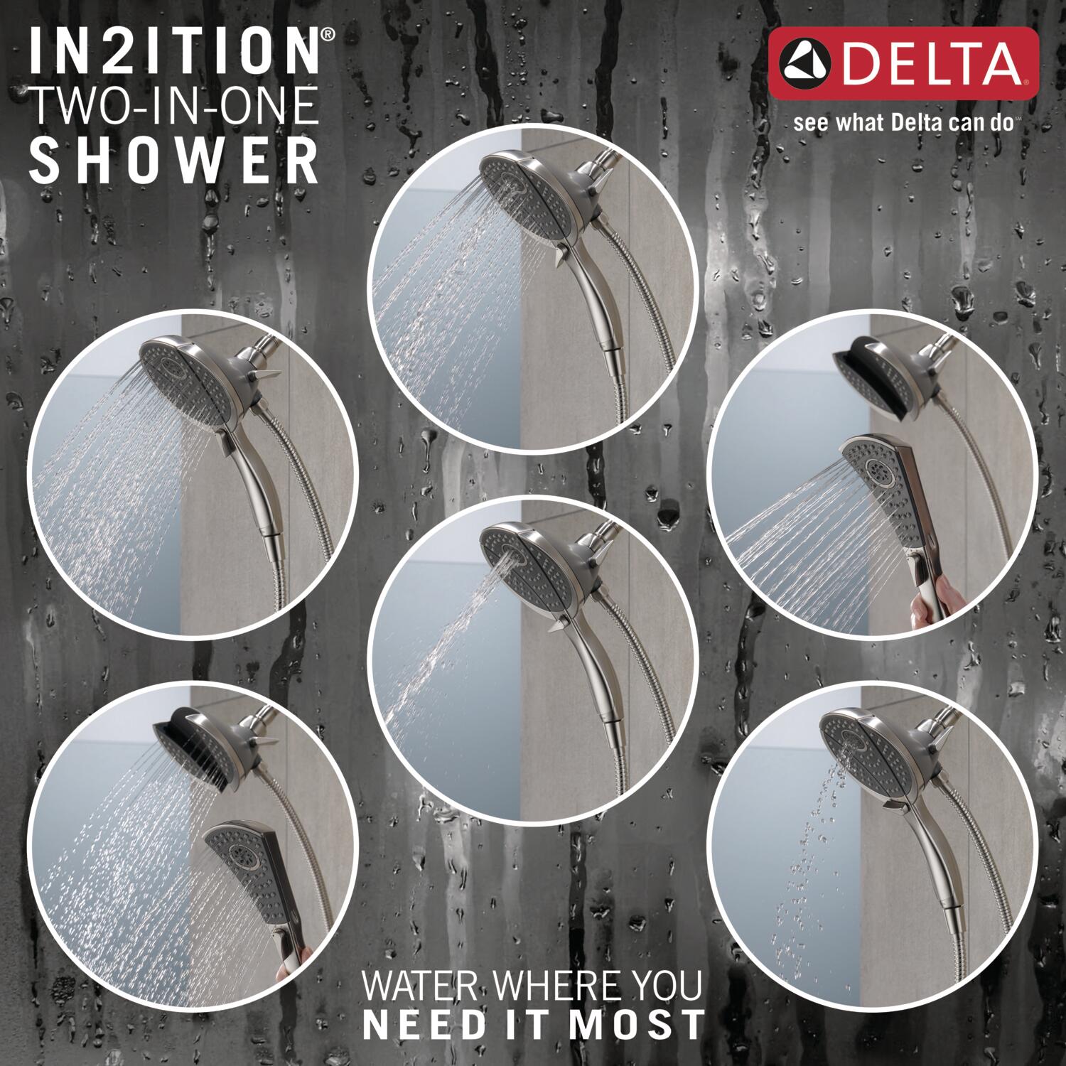 Delta Universal Showering Components Stainless Rectangle Dual/Combo Shower  Head 2.5-GPM (9.5-LPM) in the Shower Heads department at