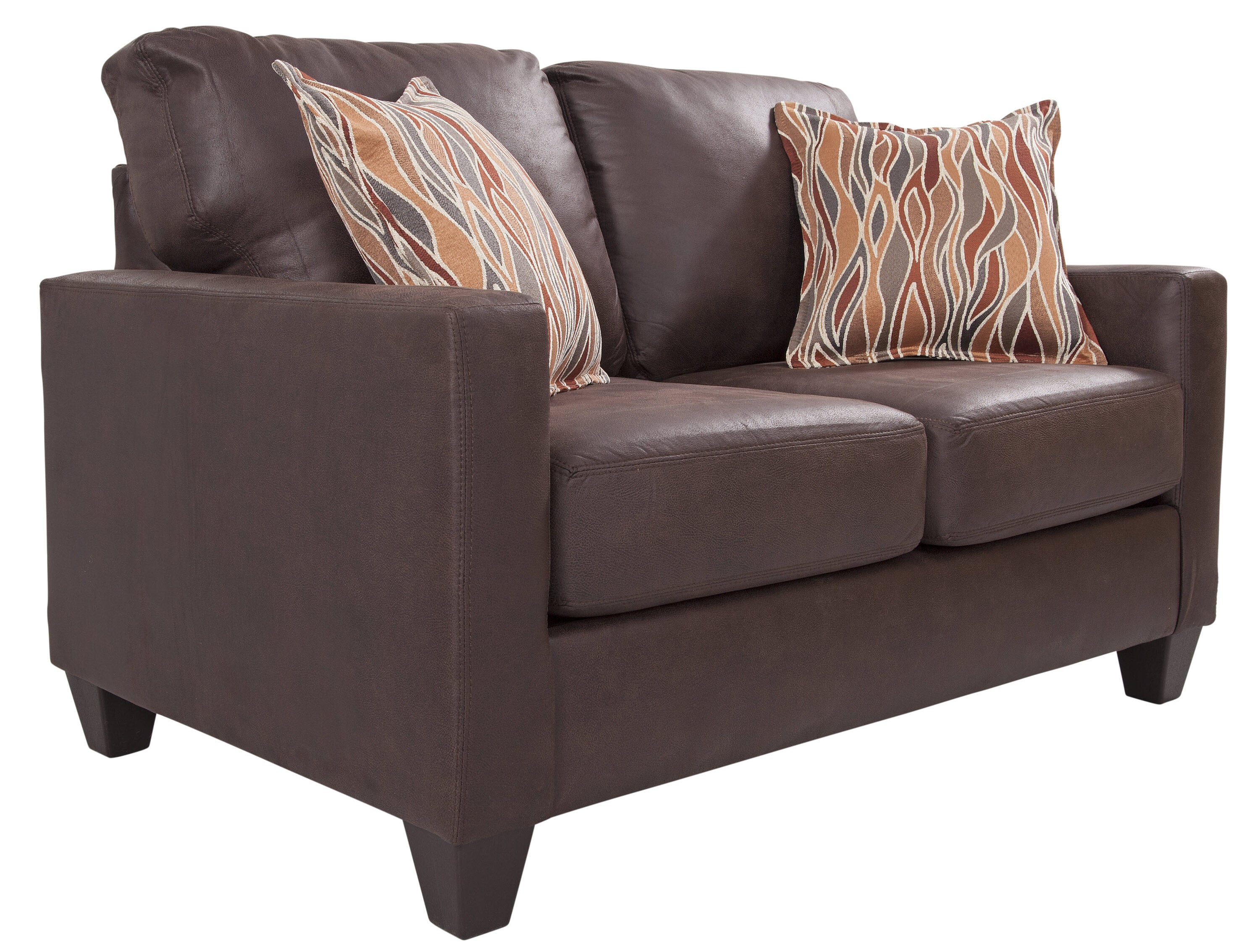 Brown Faux Leather Track Arm Loveseat with Removable Cushions