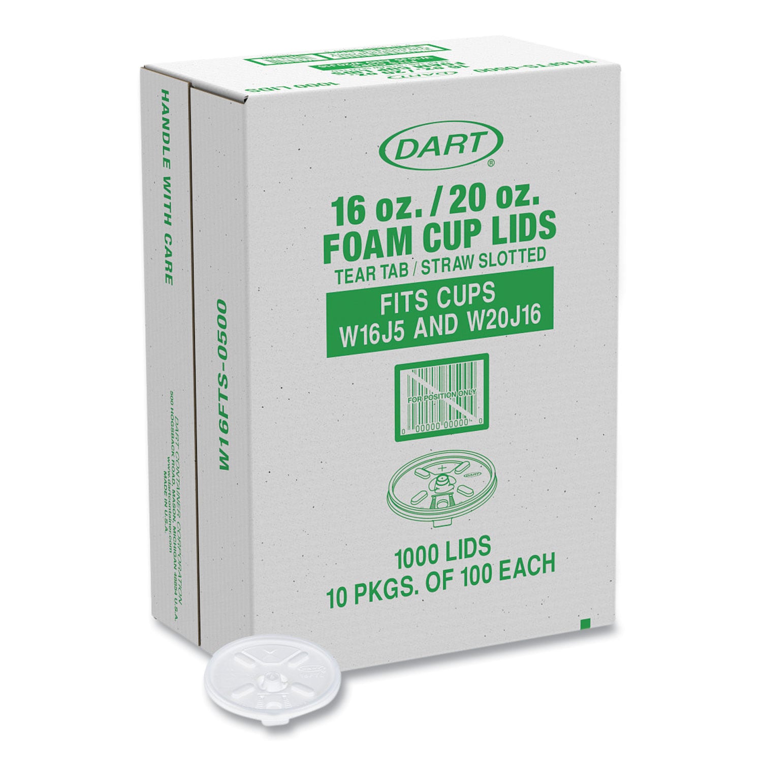 Dart Lids for Foam Cups and Containers Fits 16 oz per 20 oz Hot Cups Plastic Translucent 1000 per Carton