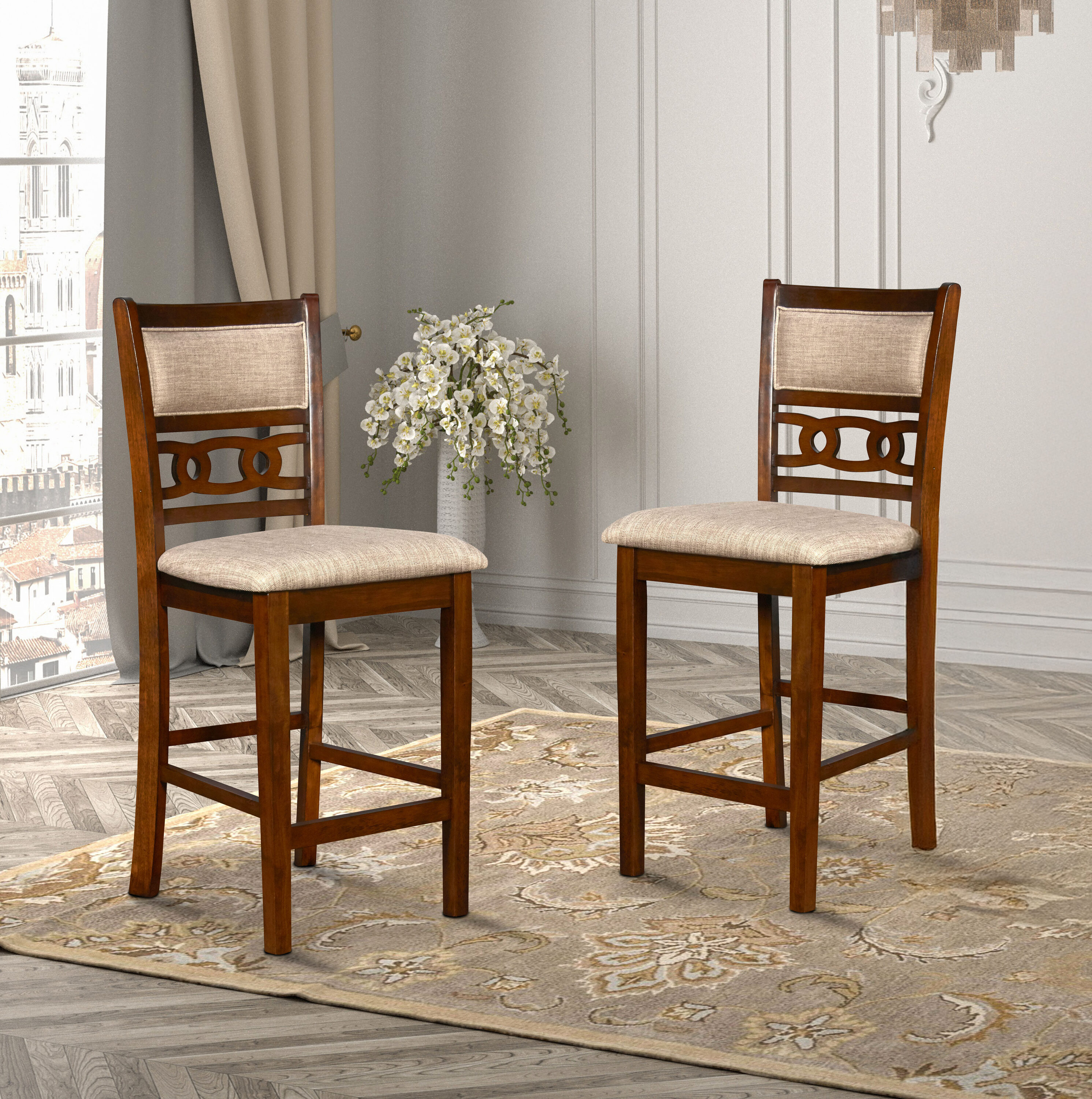 New Classic Furniture D1701-22-CHY Set of 2 Gia Polyester Upholstered Dining Side Chair (Wood Frame)