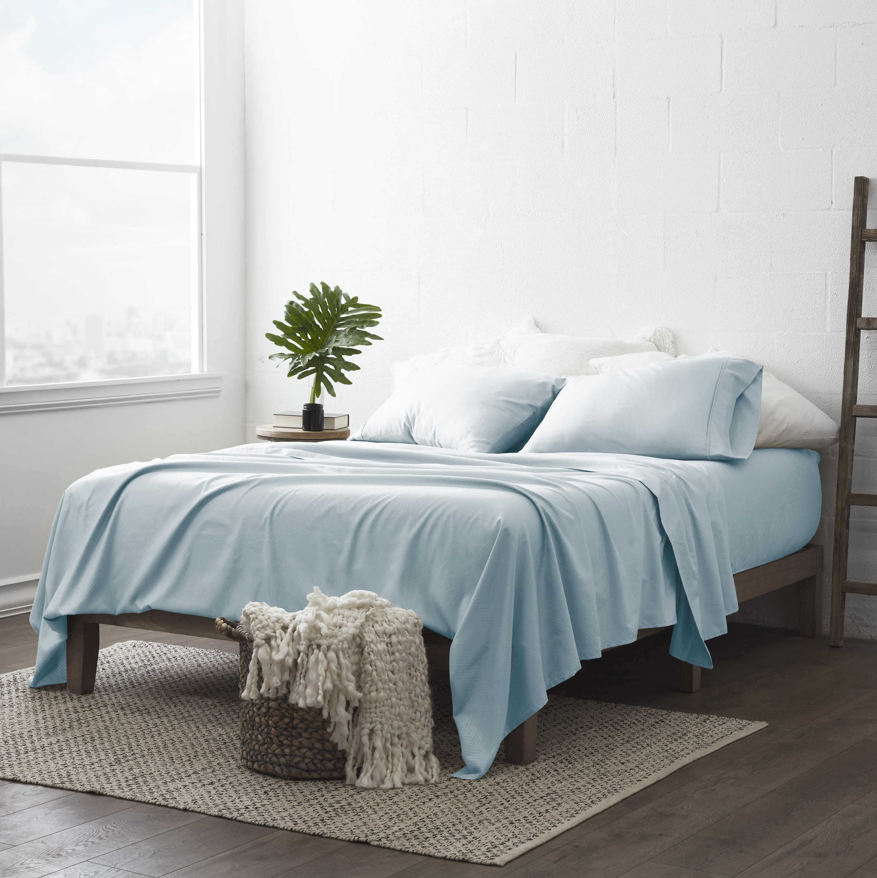 Ienjoy Home IEH-CHEV-TWIN-AQ Twin 20000 -Thread Count Microfiber Aqua 3 -Piece Bed Sheet Set