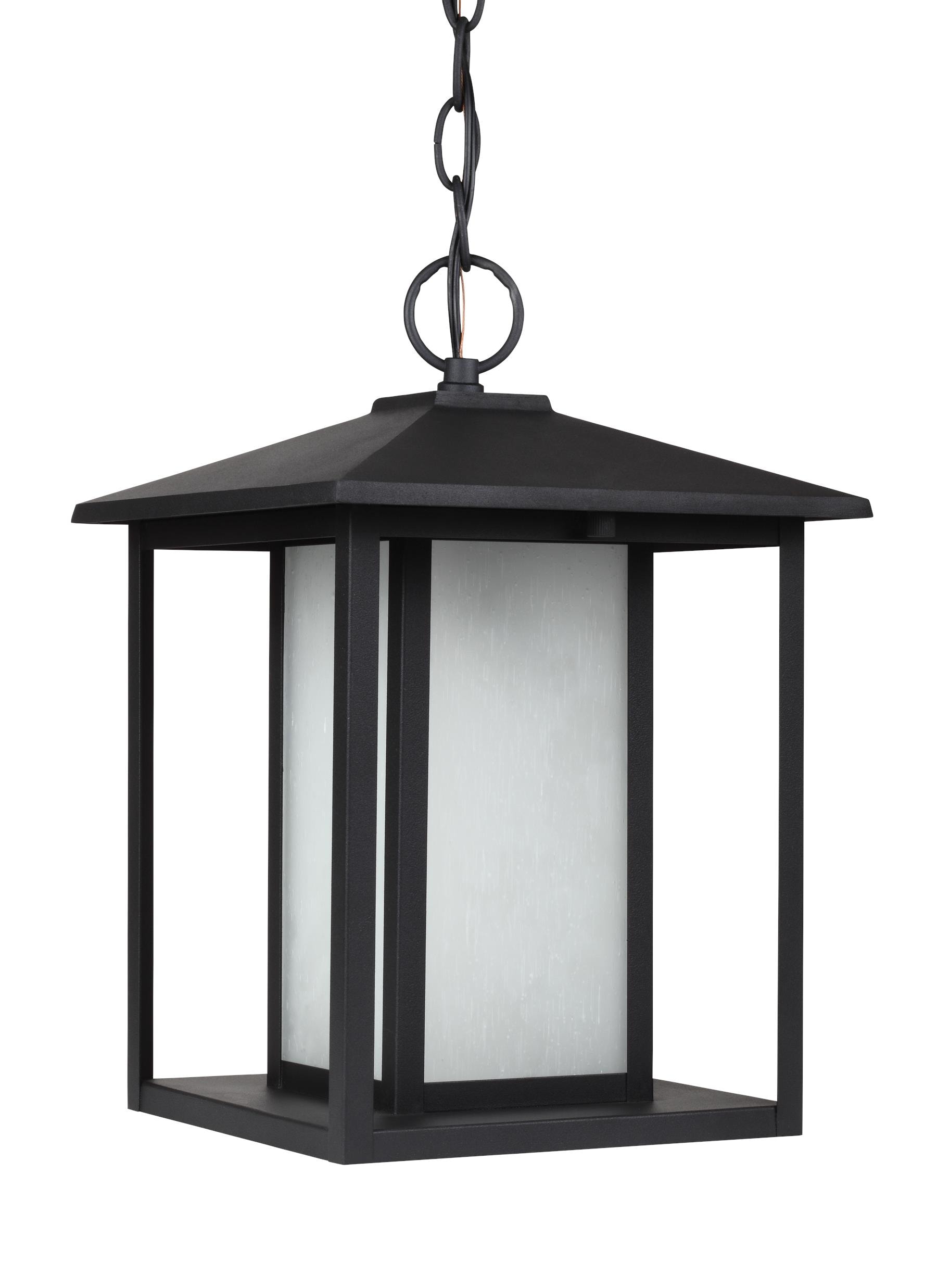 Generation Lighting 69029EN3-12 Hunnington 1 -Light Black Modern/contemporary Seeded glass Square Mini Outdoor Hanging Pendant light