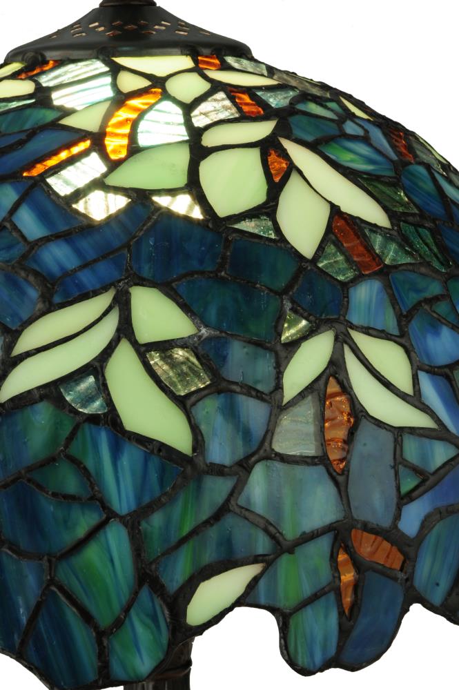 Blue Stained Glass Tiffany Table Lamp with Bronze Base