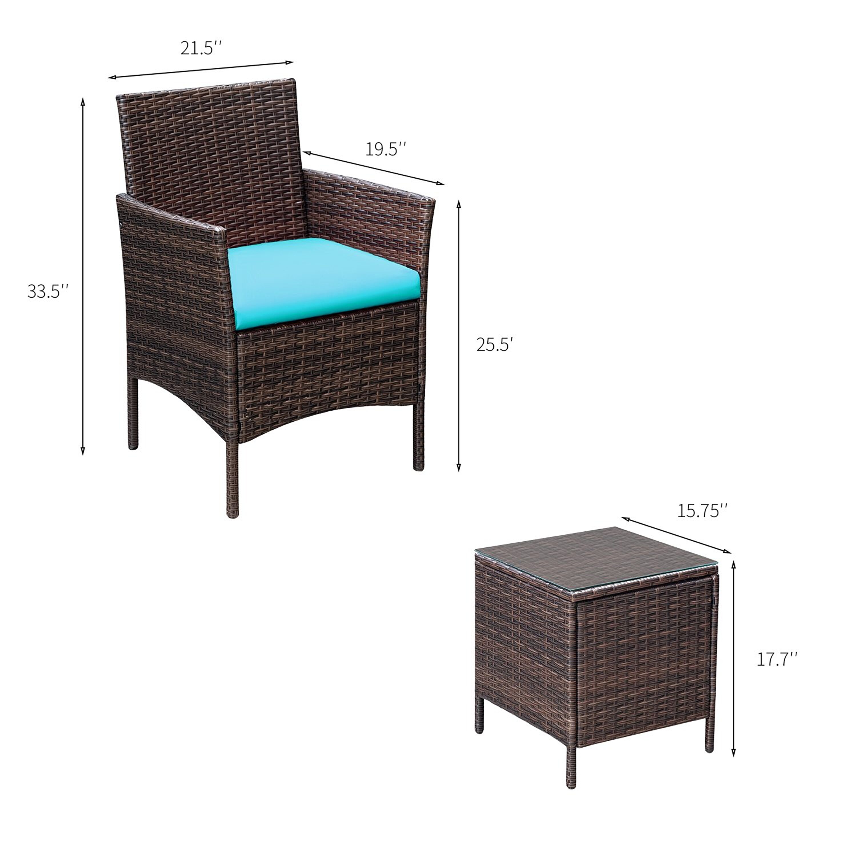 Vineego LCRF 3-Piece Patio Conversation Set with Blue Cushions in the ...