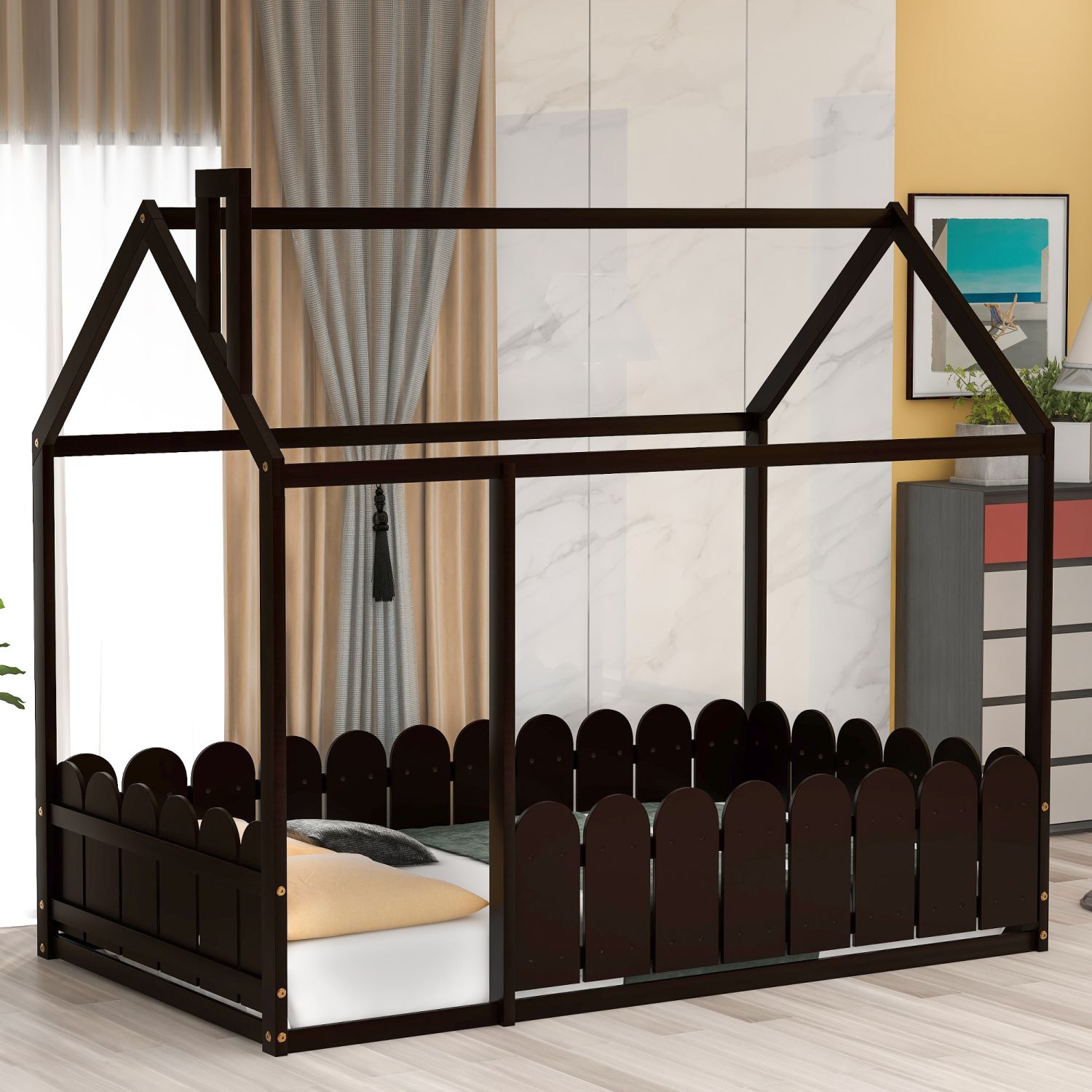 JASMODER WF194274AAP Espresso Twin Composite Platform Bed