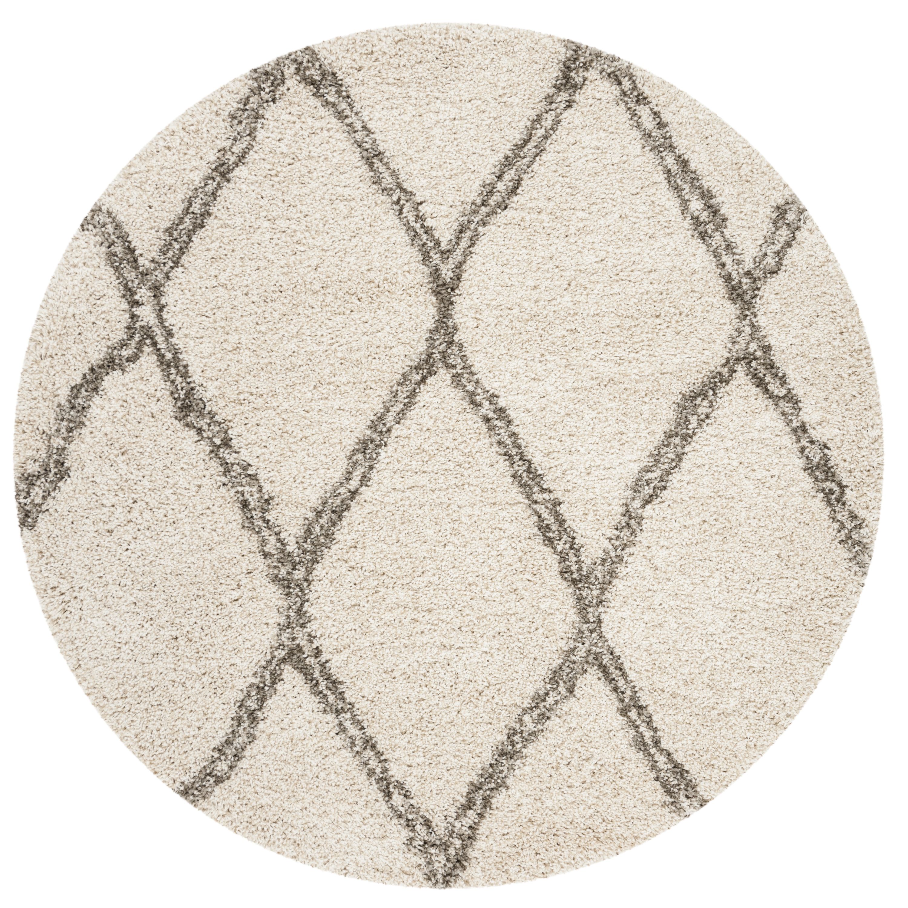 Safavieh SGH329A-7R Hudson Madison Shag 7 x 7 (ft) Loomed Polypropylene Ivory/Gray Round Indoor Trellis Area rug