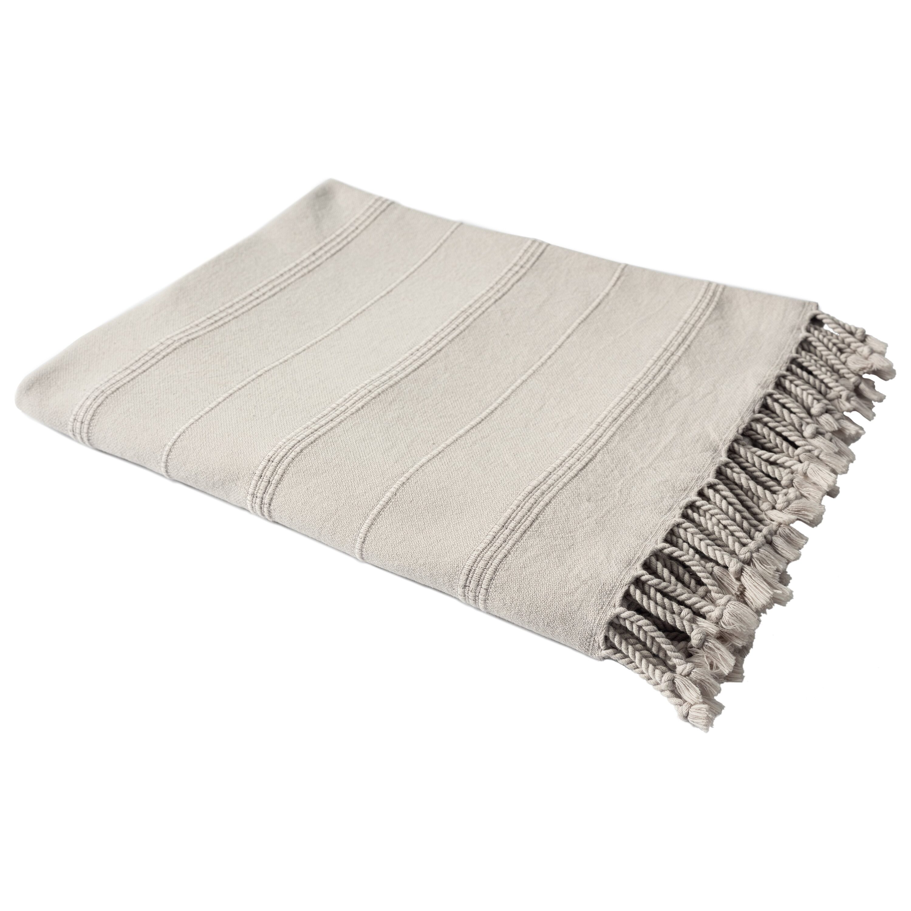 LR Home Light Taupe Striped Turkish Organic Cotton Throw Blanket