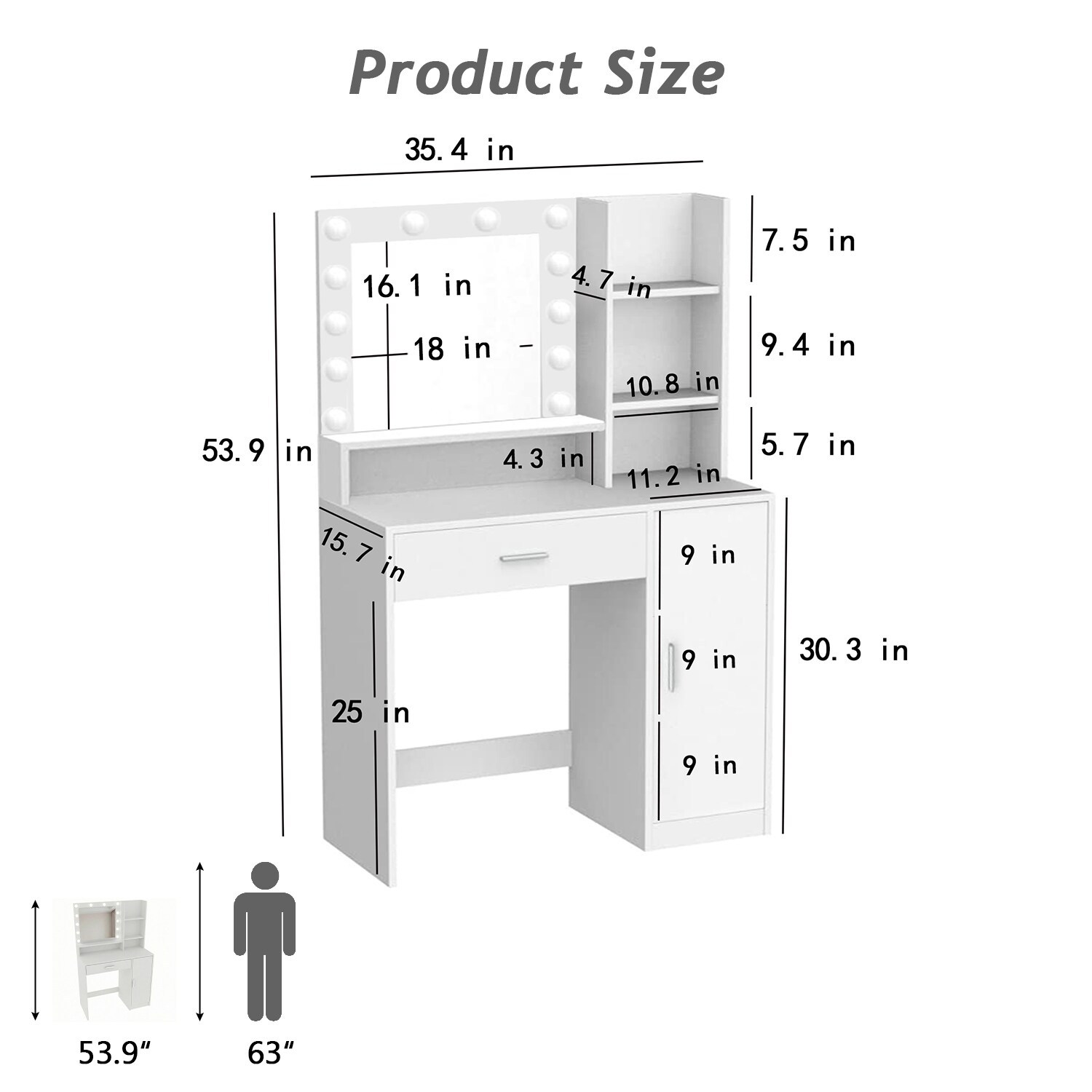 VERYKE LED Makeup Vanity with Mirror Large Drawer 3 Tier Storage ...