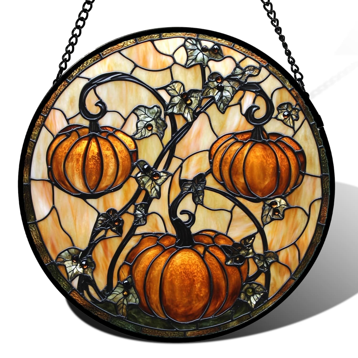 Angel Sar 6.3in Stained Glass Window Hanging with Ghosts Pumpkins and Bats Iconic Elements for Door Garden
