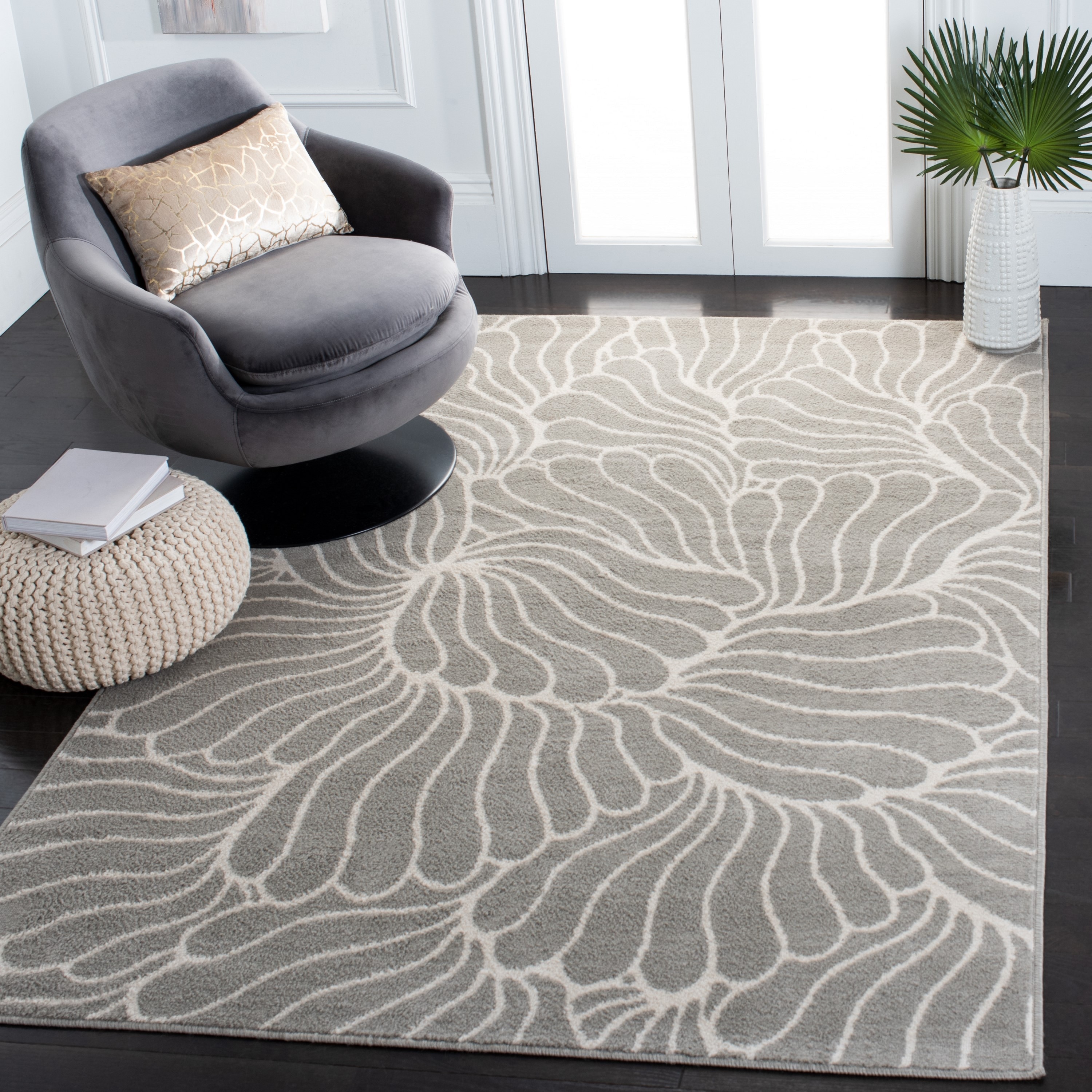 Gray and Ivory Abstract Synthetic 4' x 6' Area Rug