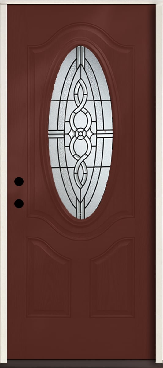RELIABILT LO841624 Calista 36-in x 80-in x 4-9/16-in Fiberglass Oval lite Right-hand inswing Wineberry Stained Prehung Front Door Insulating core