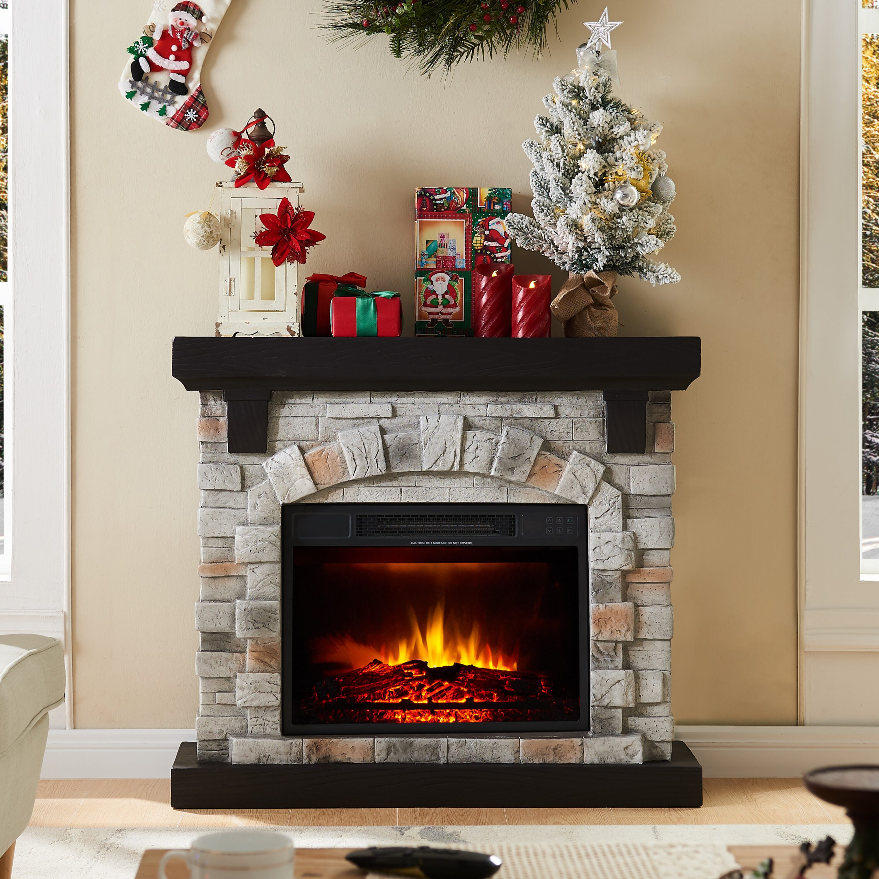 EDYO LIVING WMMGO-40-GR 40-Inches W Grey Free standing Fan-forced Flat wall Electric Fireplace with Remote Control Included