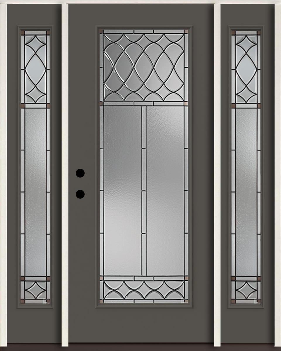 RELIABILT LO964069 Sheldon 60-in x 80-in x 4-5/8-in Fiberglass Full lite Right-hand inswing Thunder Gray Paint Painted Prehung Front Door with Sidelights Insulating core