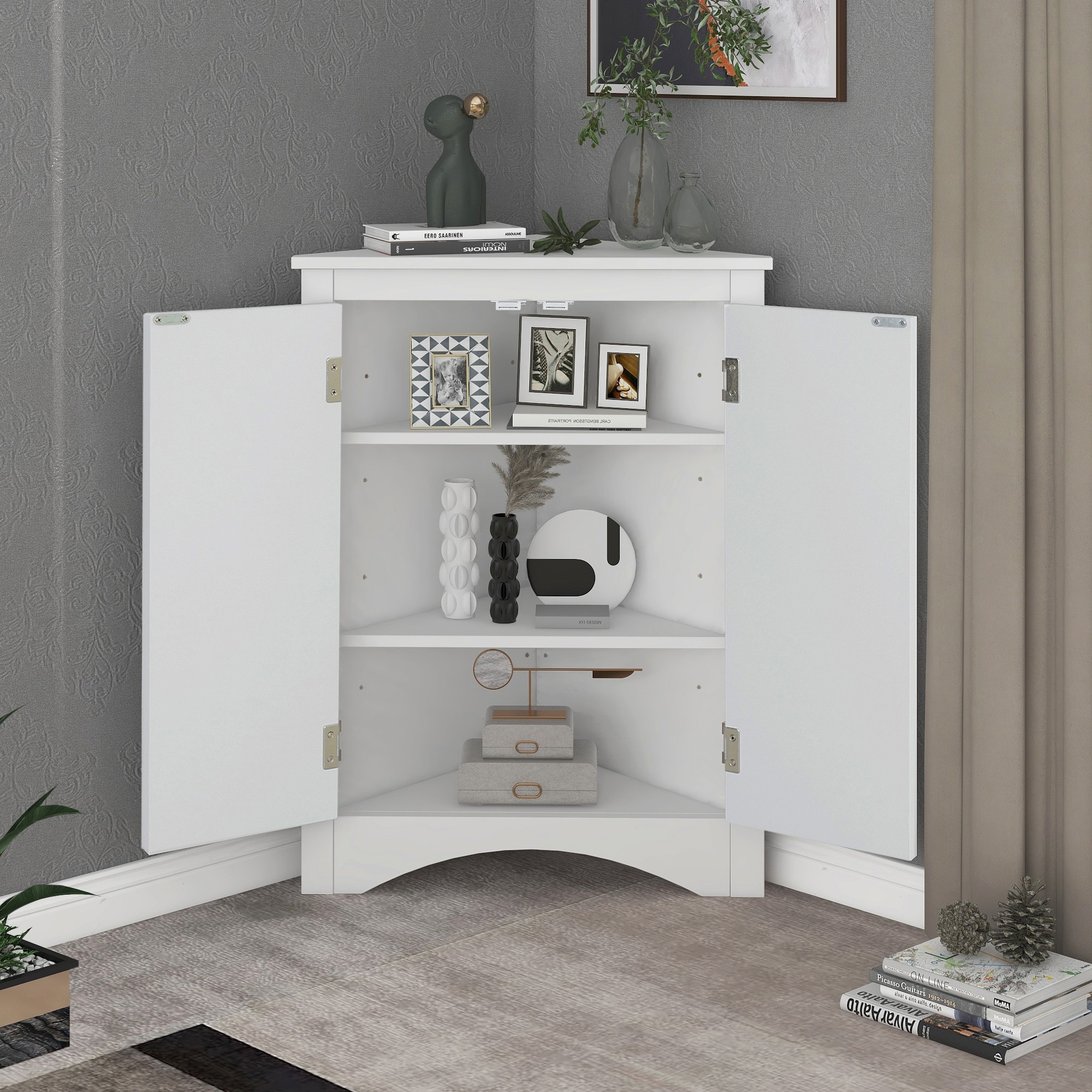 HyperDrop Cart MDF Triangle Bathroom Storage Cabinet with Adjustable Shelves Freestanding Floor Cabinet