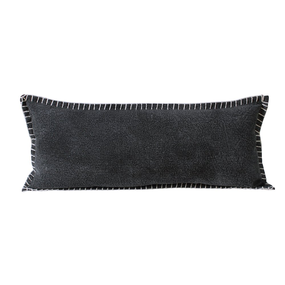 LR Home Ox Bay Hand-Woven Black Bordered All-Natural Cotton Pillow Cover