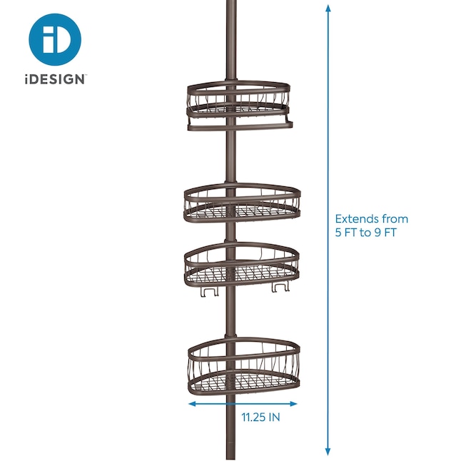 iDesign Bronze Steel 4-Shelf Tension Pole Freestanding Shower
