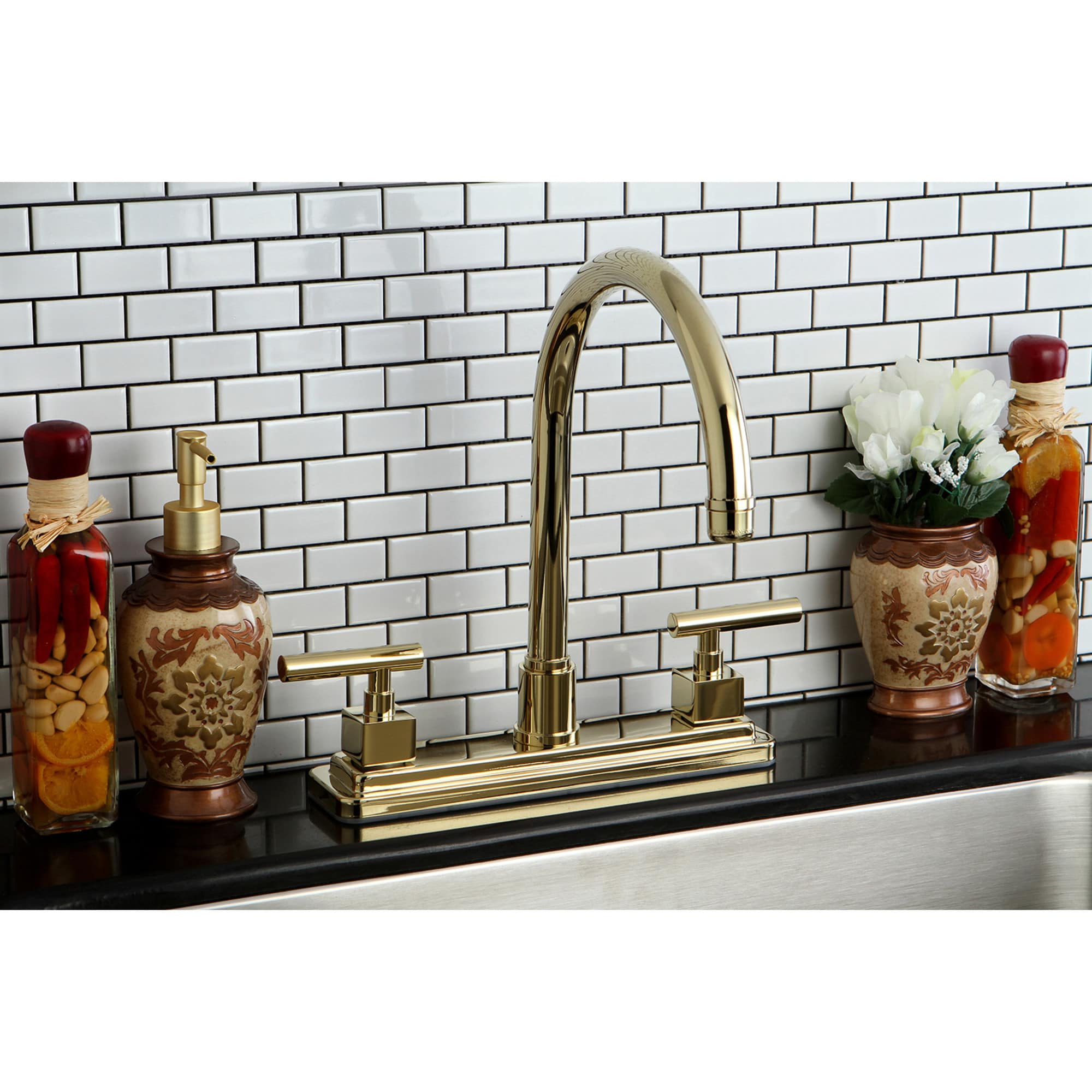 Elements of Design ES8792CQLLS Claremont Polished brass Double Handle Deck-mount Kitchen Faucet ( Deck Plate Included )