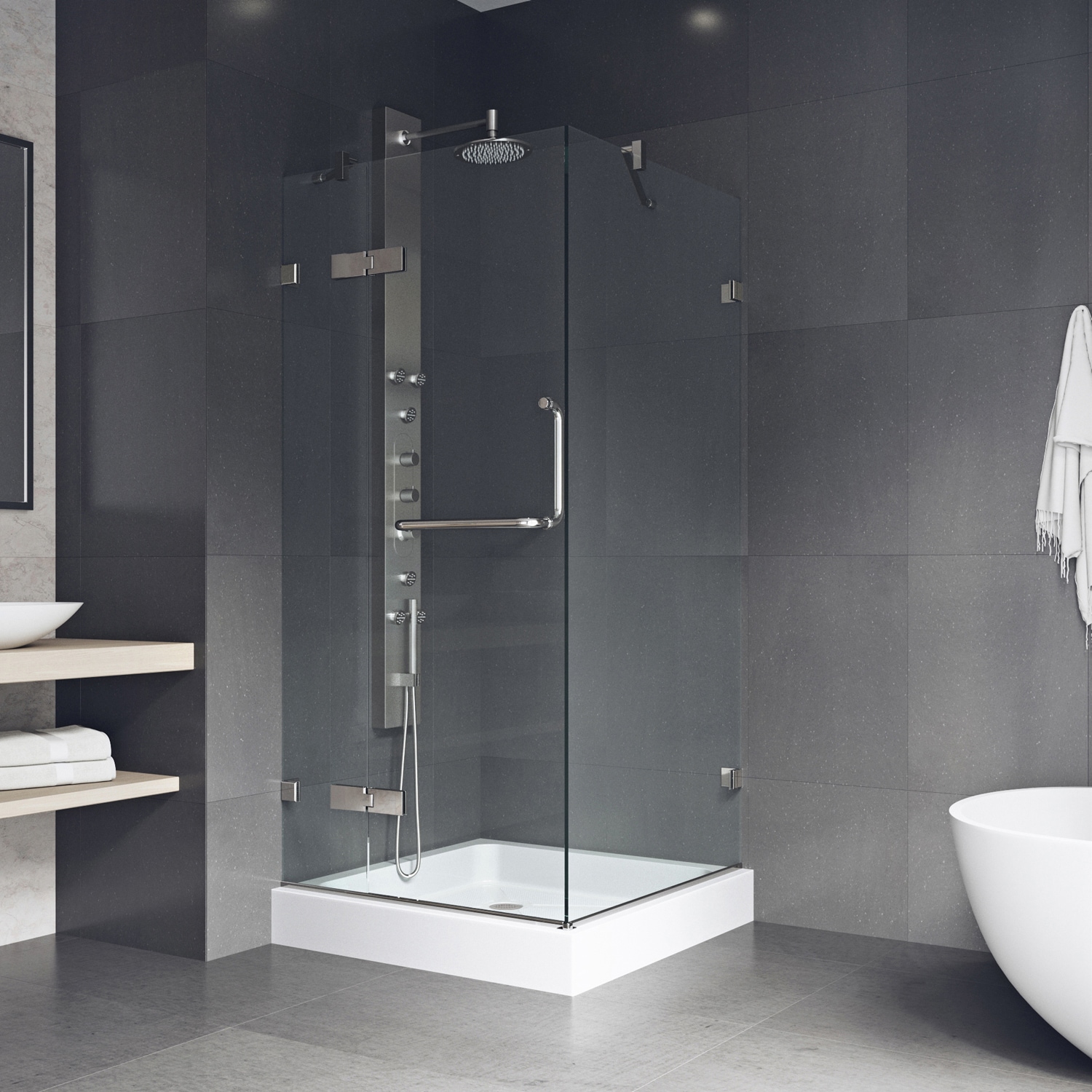 VIGO VG6011BNCL363W Monteray 3 -Piece 36-in W x 36-in L x 79-in H Square Corner shower kit ( Corner Drain) Base and Door Included Brushed nickel Hardware Included