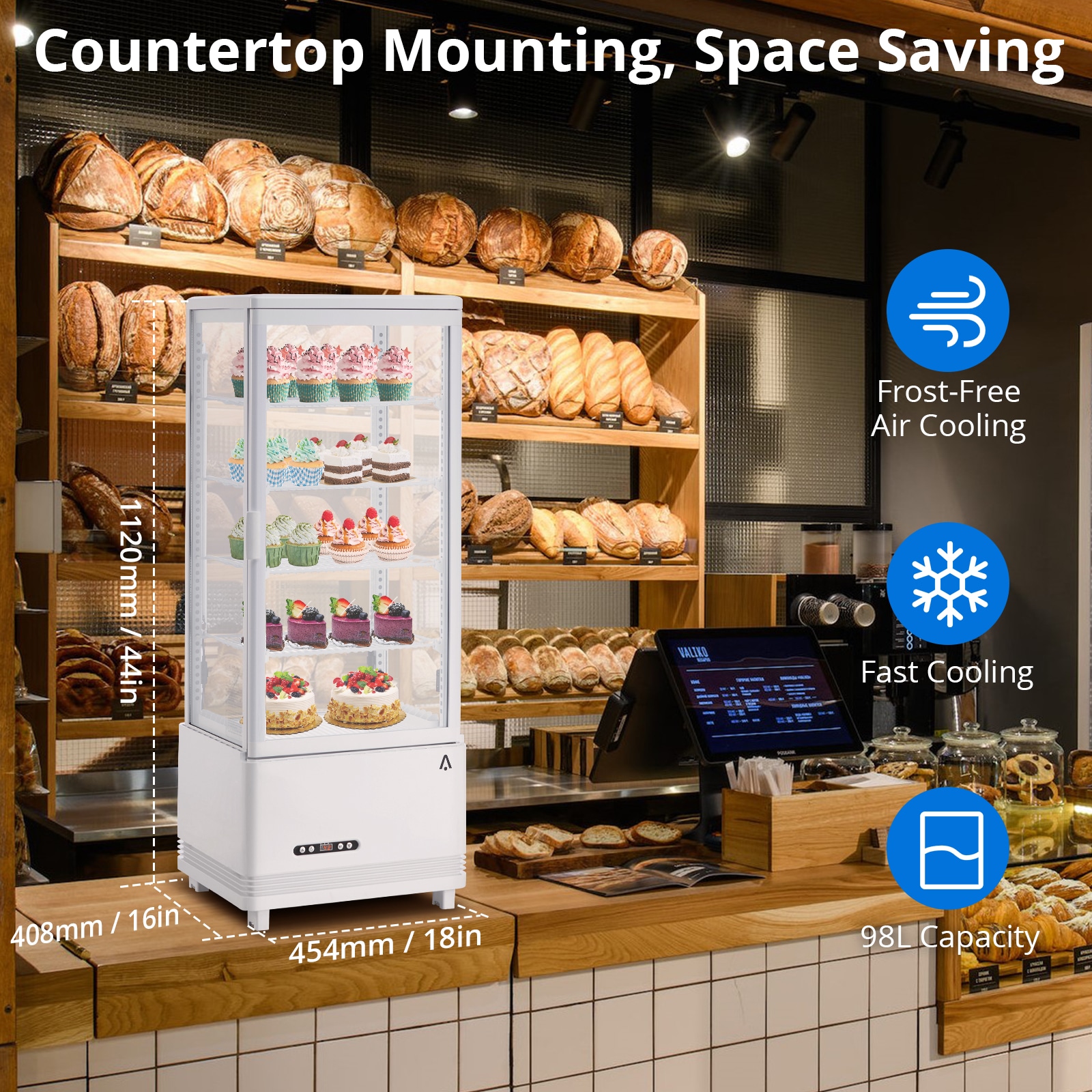 GarveeLife 98L Countertop Refrigerated Display Cabinet – Single Door Double-Layer Anti-Fog Tempered Glass / 110V US Standard White ABS Body Grab-and-Go Beverage Food Cooler For Cafe Retail Shop Reception Sansujyuku sansujyuku.com