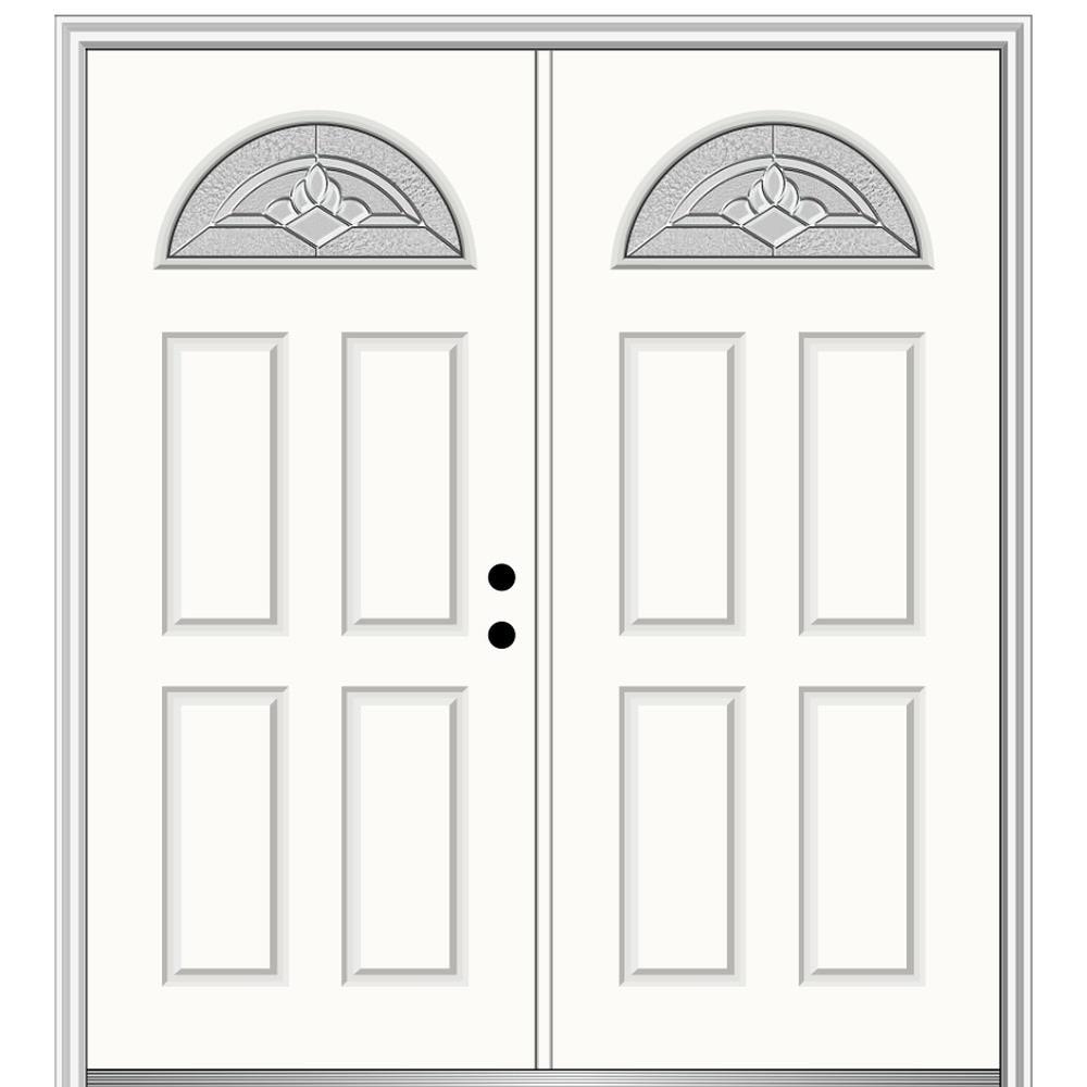 MMI DOOR ZZ366441L 72-in x 80-in x 6-9/16-in Fiberglass 1/4 lite Left-hand inswing Alabaster Painted Prehung Double Front Door with Brickmould Insulating core