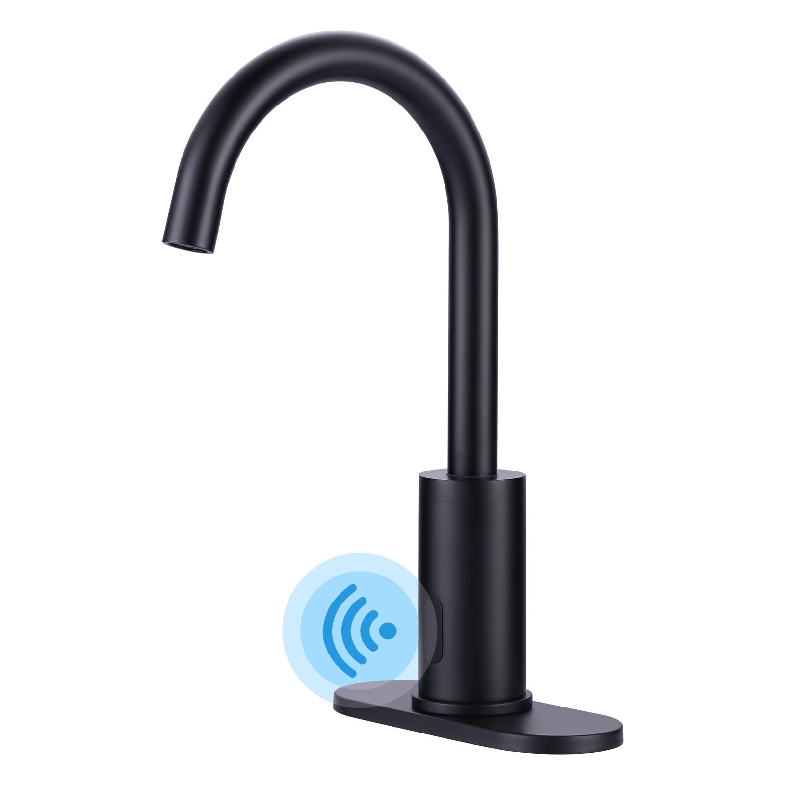 WOWOW 2322301B Matte Black Single hole Touchless High-arc Commercial/Residential Touchless Bathroom Sink Faucet
