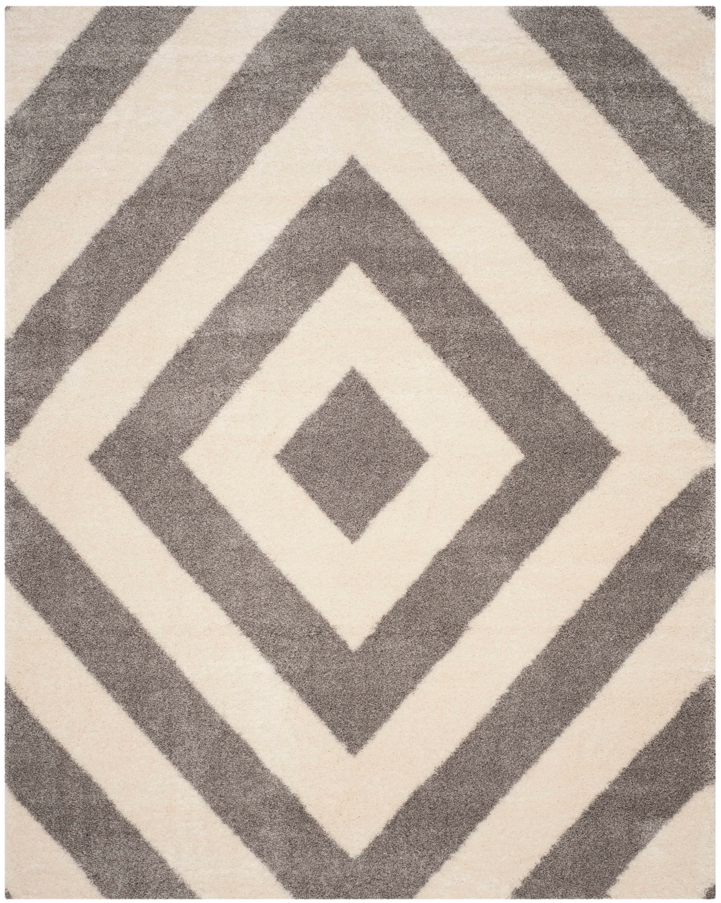 Safavieh PTS217A-6 Portofino Shag 7 x 9 (ft) Loomed Polypropylene Ivory/Gray Rectangular Indoor Geometric Mid-Century Modern Area rug