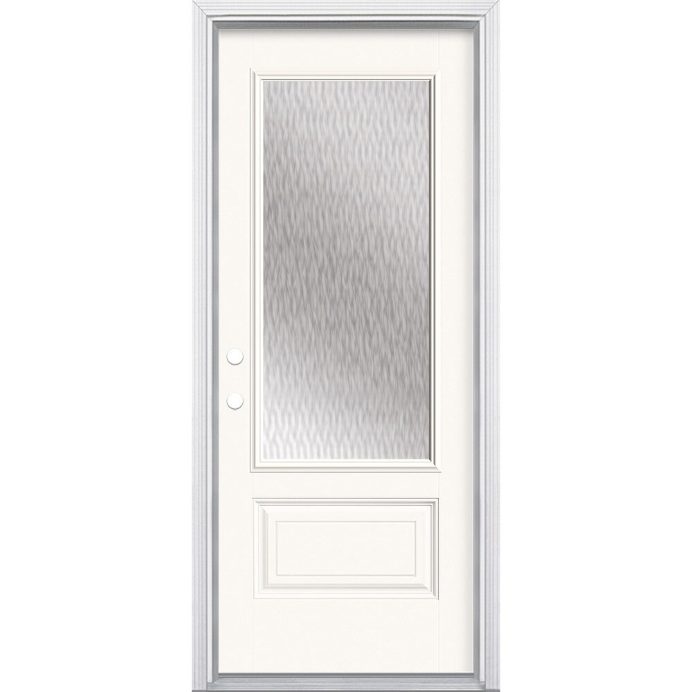 Masonite 628244 32-in x 80-in x 4-9/16-in Fiberglass 3/4 lite Right-hand inswing Modern White Painted Prehung Front Door with Brickmould Insulating core