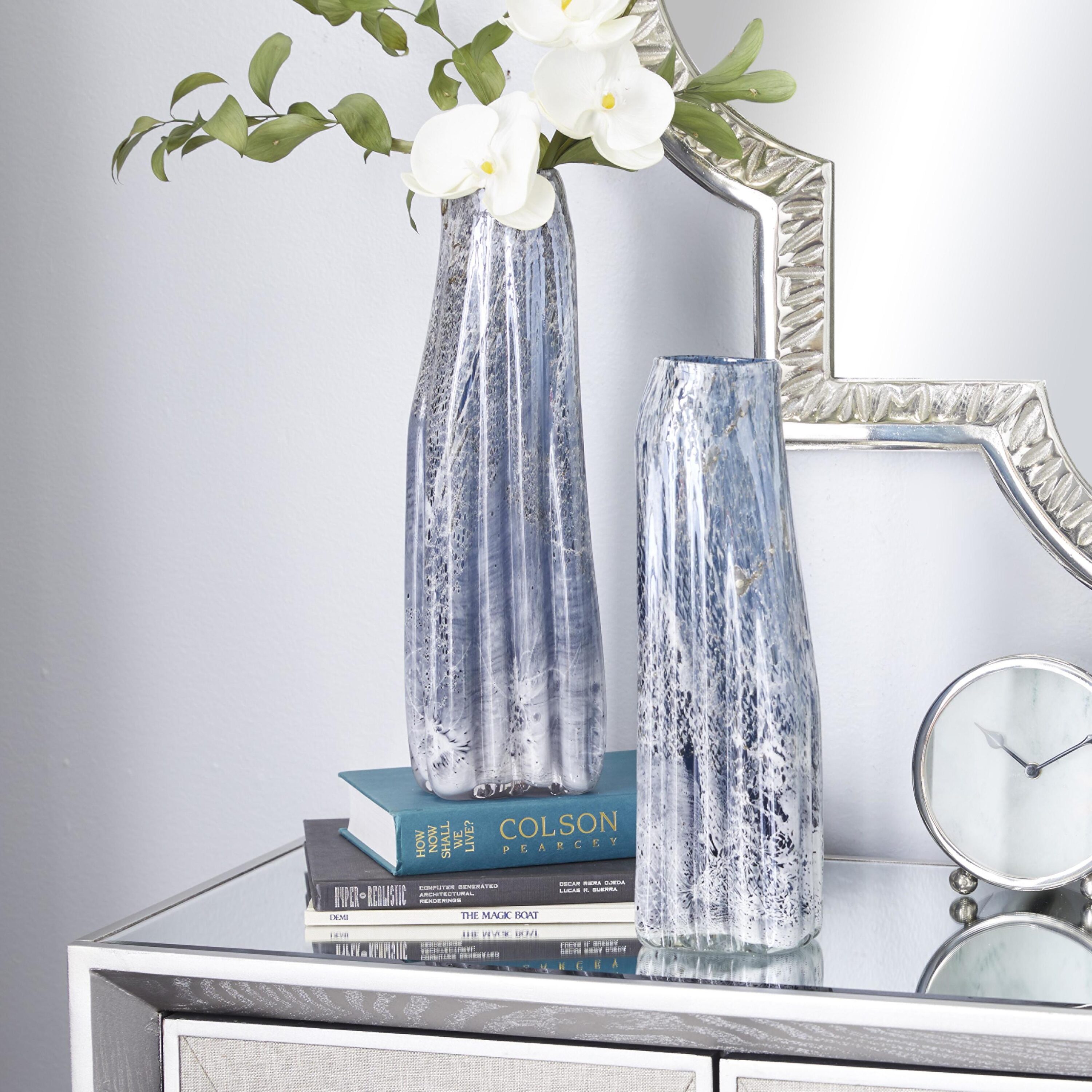 The Novogratz 83387 2 -Pack Blue Glass Modern Vase