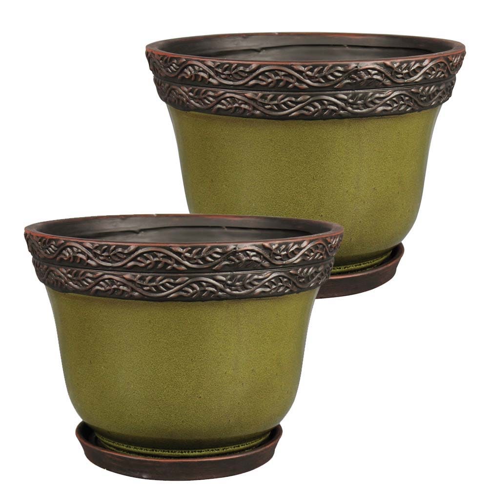 Southern Patio CRM-030812P2 2 -Pack Round 7.87-in W x 6.46-in H x Green Ceramic Indoor Planter