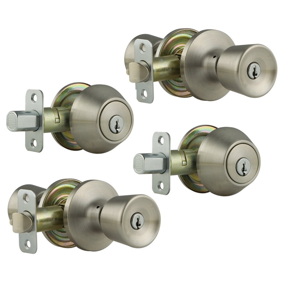 Kwikset 883351080477 Satin Nickel Exterior Single-Cylinder Keyed Entry Door Knob Combo Pack