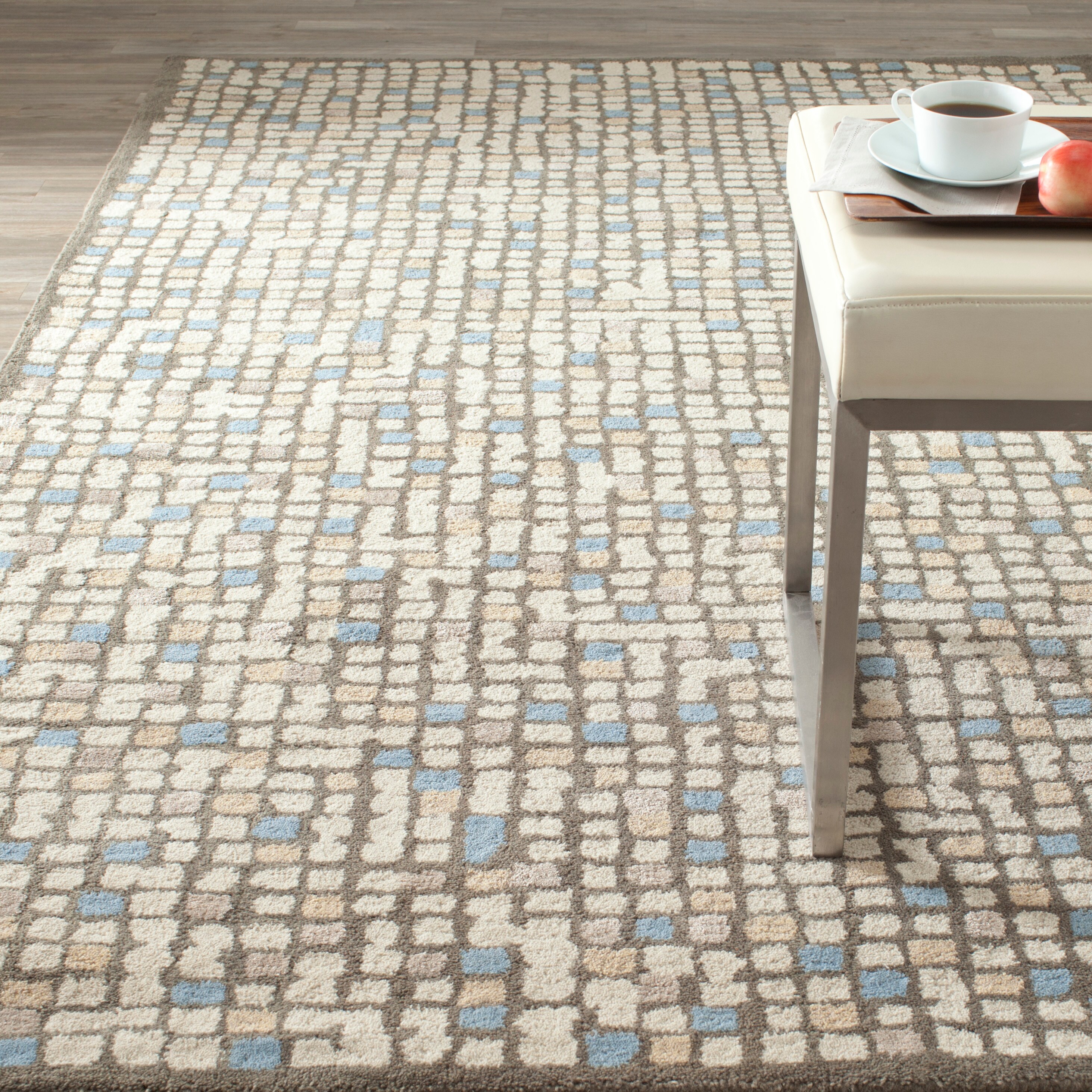 Martha Stewart MSR3623C-5 Mosaic 5 x 8 (ft) Tufted Wool Hickory/Beige Rectangular Indoor Abstract Farmhouse/Cottage Area rug