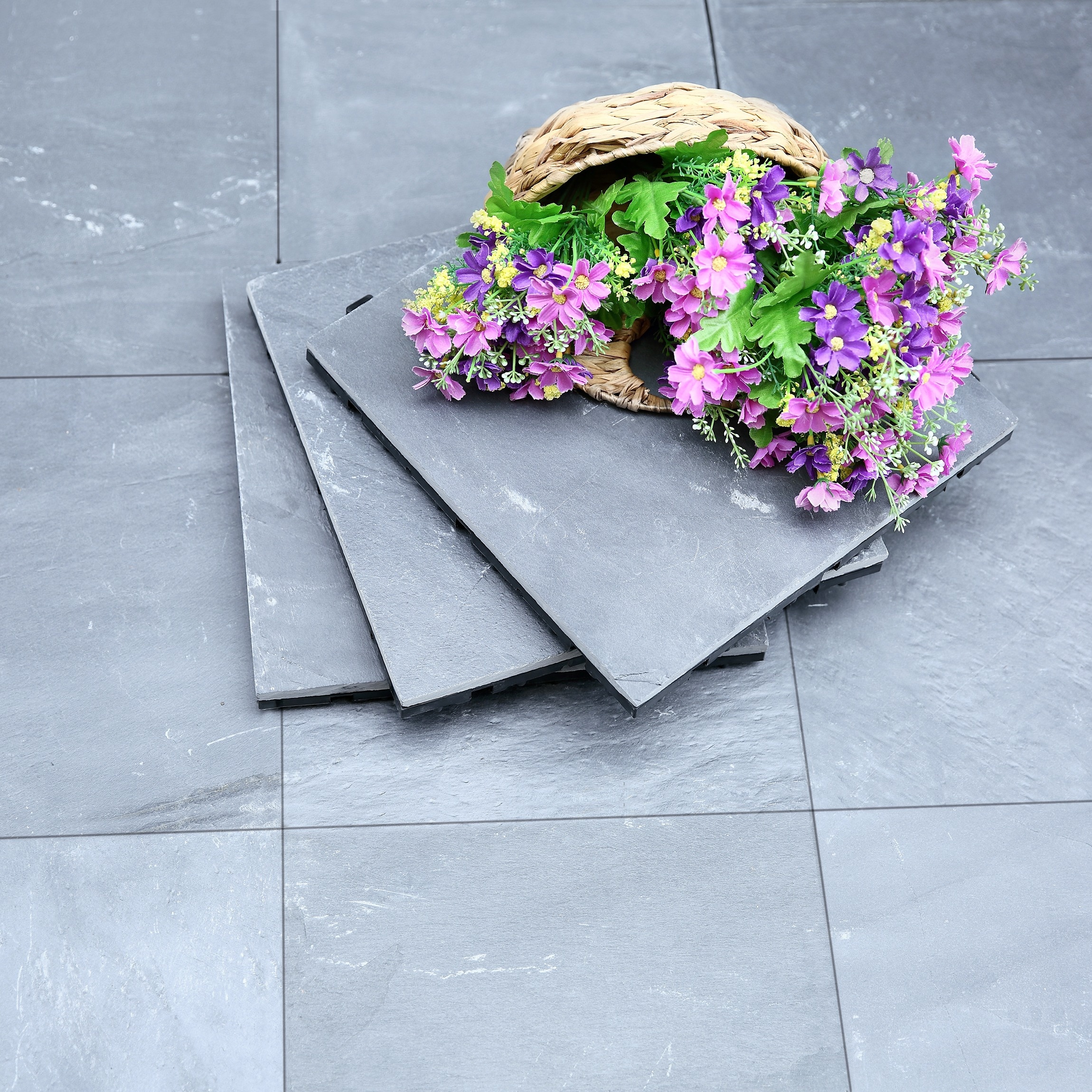 Courtyard Casual 11.81-in x 11.81-in 6-Pack Natural Slate Prefinished Polymer Deck Tile