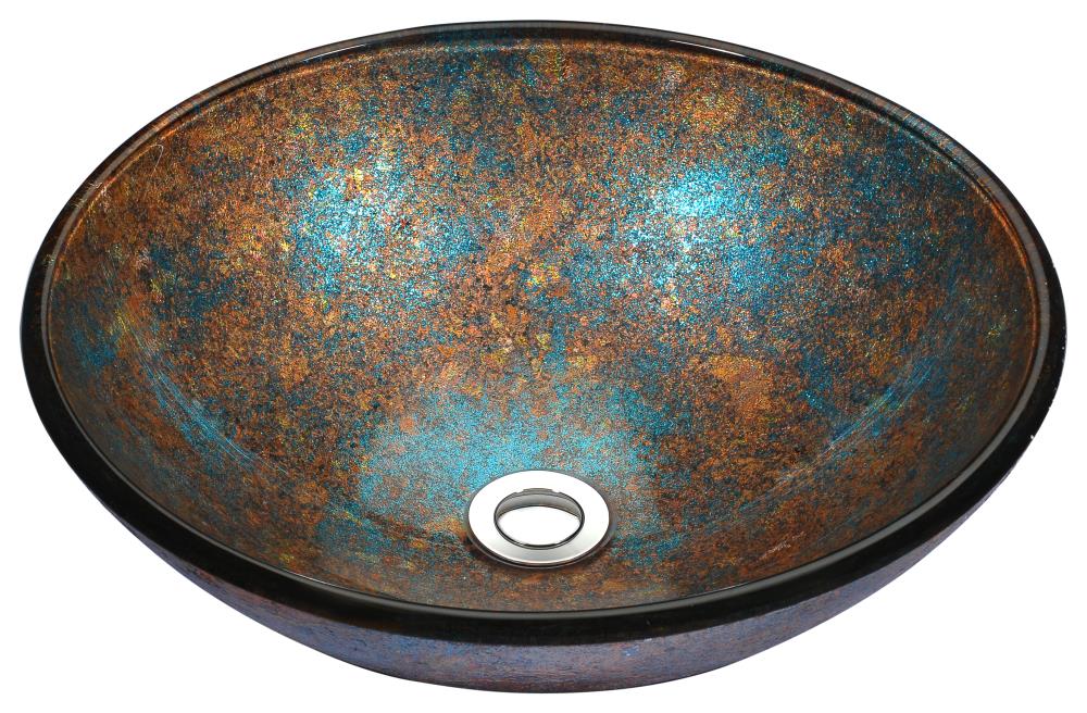 ANZZI LS-AZ8374 Tara Tempered glass Vessel Round Modern Emerald Burst Bathroom Sink with Drain Included ( 16.5-in x 16.5-in )