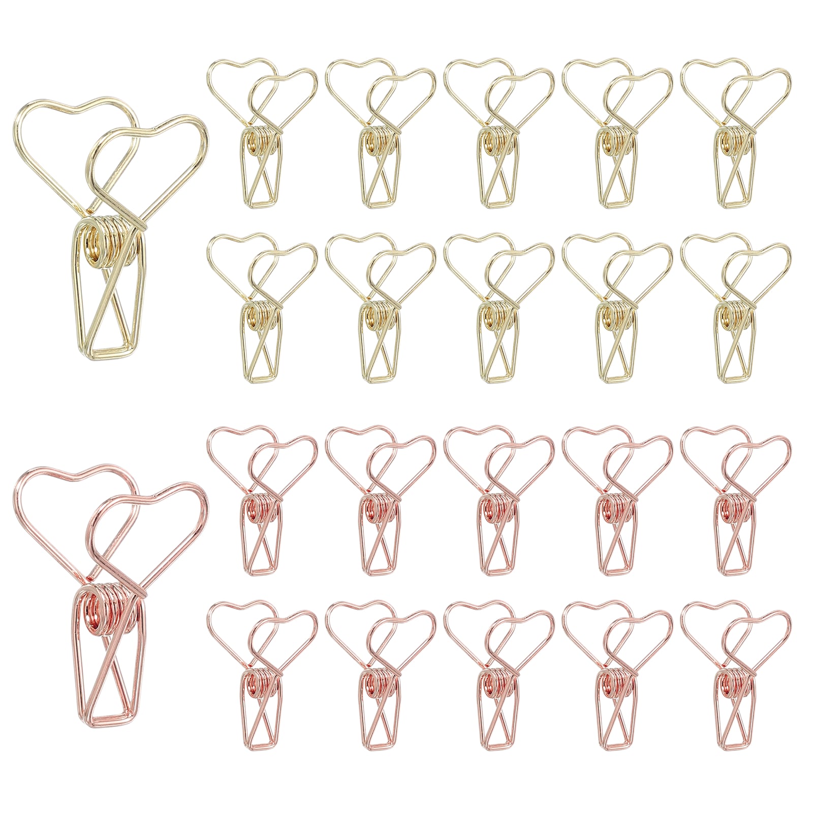 PATIKIL 30pcs Paper Office Binder Clip 1.2 Inch Small Metal Wire Hollow Out Paper Clamps Heart Design Long Tail Binder Clips for Photo Clothes Hanging Office Home Foodpcsage Gold/Rose Gold