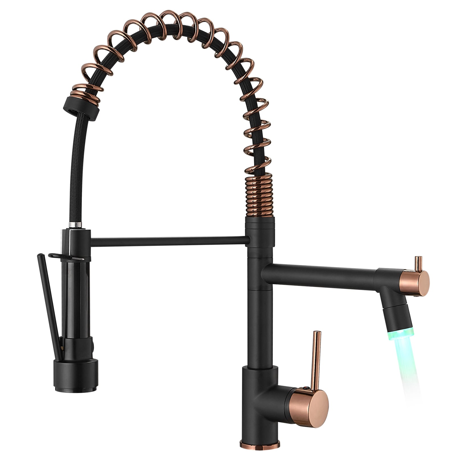Fapully FA-B-1006BR Matte BlackRose Gold Single Handle Deck-mount Pull-down Kitchen Faucet with Sprayer