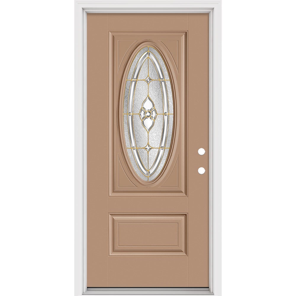 Masonite 632084 Georgian 32-in x 80-in x 4-9/16-in Fiberglass Full lite Right-hand inswing Evergreen Painted Prehung Slab Front Door with Brickmould Solid core