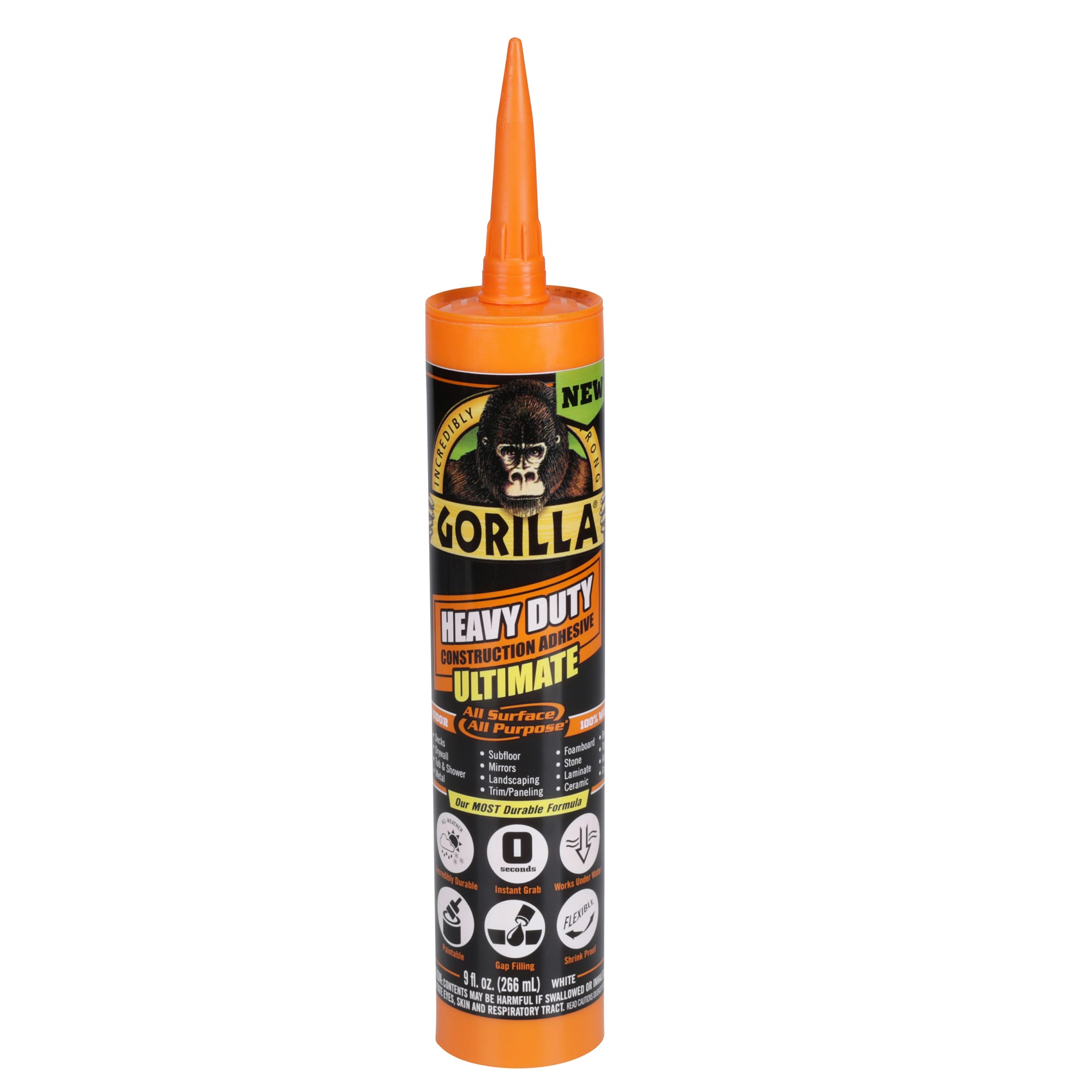 Gorilla Heavy Duty Construction Adhesive with Tip Glue 2.5 oz White, 2-Pack  
