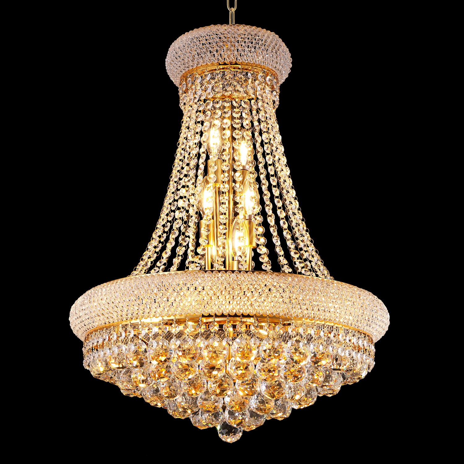 Tinyhomie 24-Inch Gold Crystal Chandelier 12-Light French Empire Style Ceiling Light with LED Bulbs 3000K Warm Light Ideal for Dining Room Bedroom and Living Room