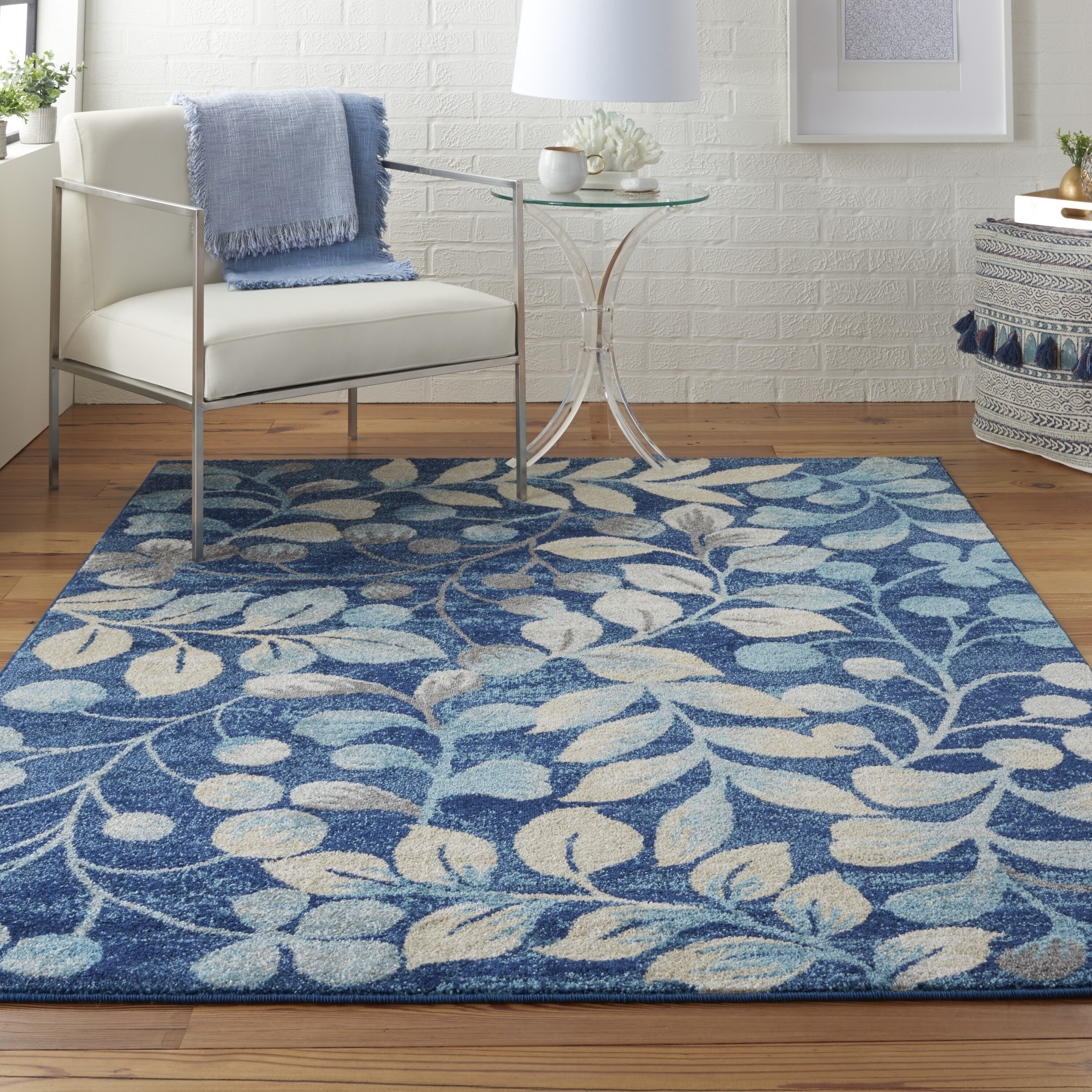Nourison 99446484024 Tranquil 6 x 9 (ft) Loomed Polypropylene Navy Rectangular Indoor Abstract Farmhouse/Cottage Area rug