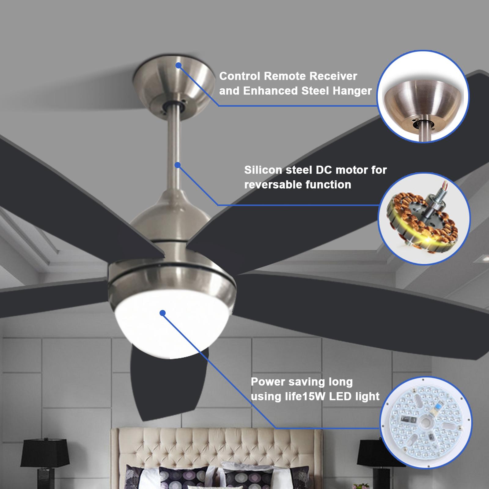 Bayfeve Modern Ceiling Fan 52in Nickel with Matte Blades Color