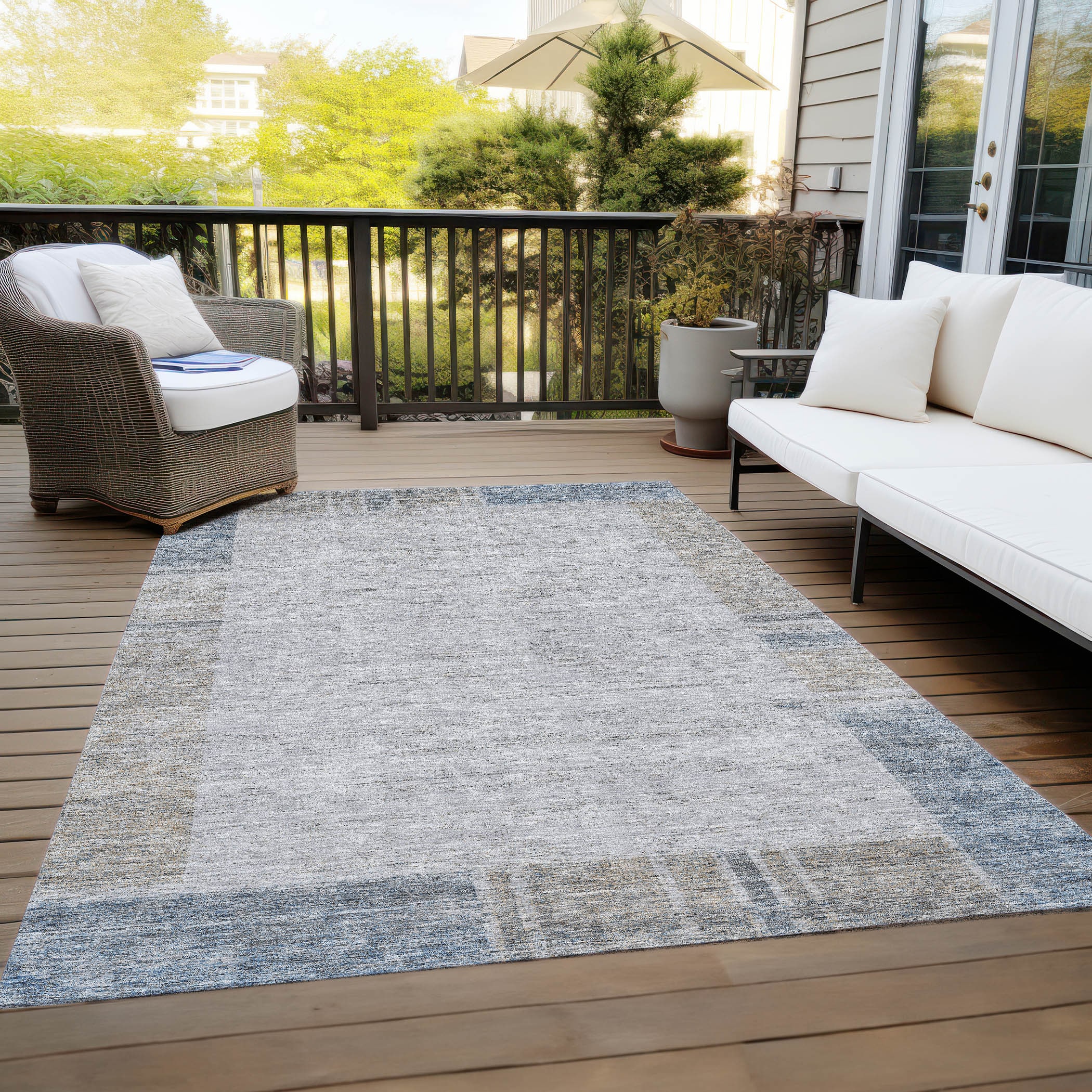 Gray and Blue Synthetic Flat Woven 8' x 10' Area Rug