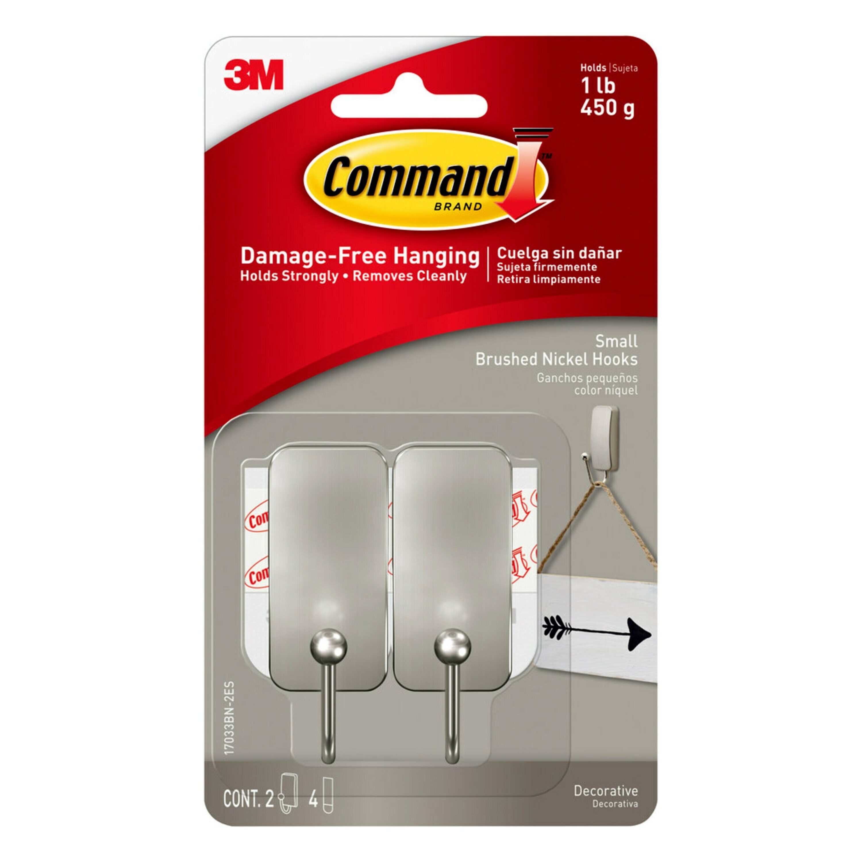 Command Metal Hook, Forever Classic, Large, Brushed Nickel, 5 lb
