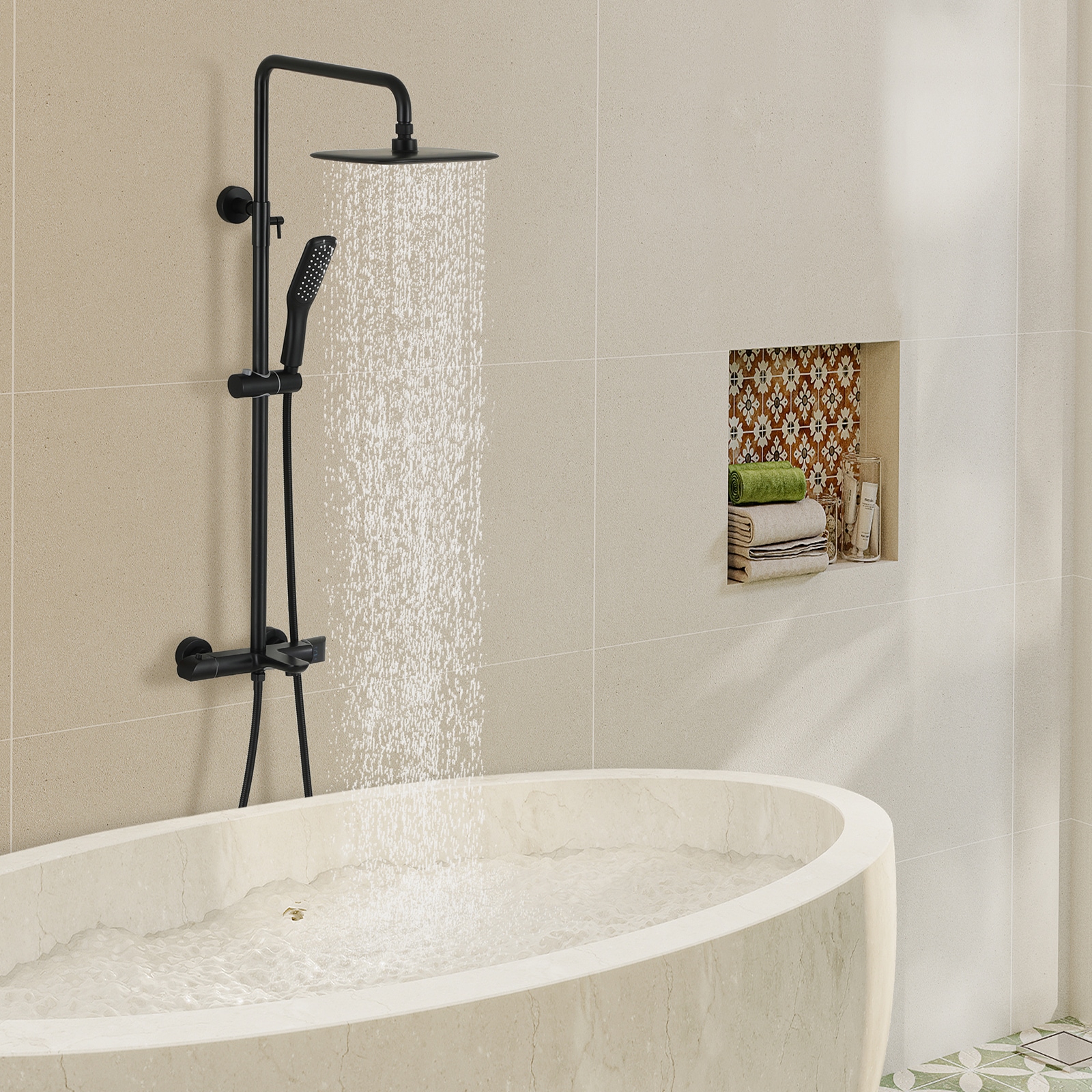 Mondawe Matt Black Shower Faucet Bar System With 2-way Diverter ...