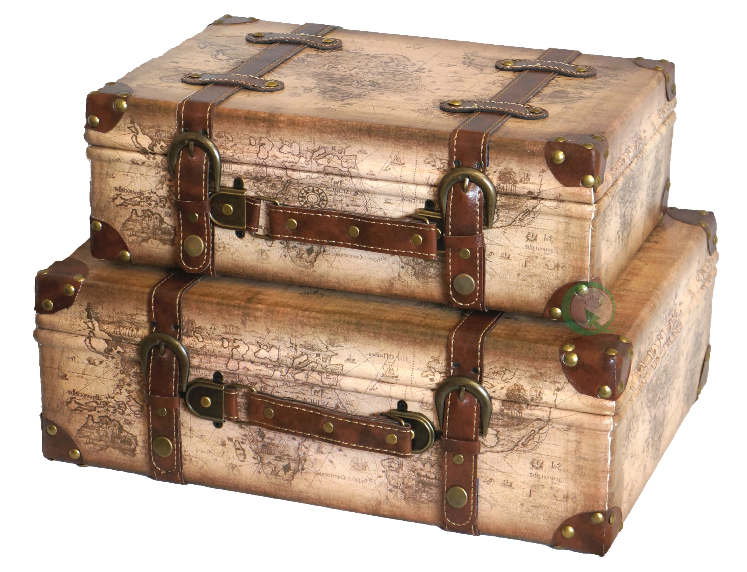 Brrnoo Suitcase Vintage,Retro Portable Wooden Case,Vintage Suitcase  Portable Composite Wood Map Pattern Design Vintage Storage Chest