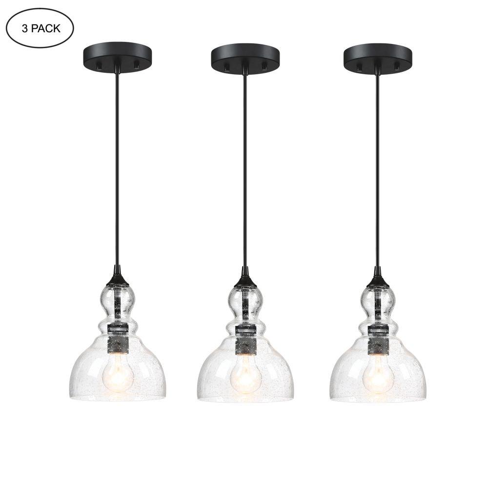 Hukoro L3PJP121-BK 1 -Light Matte Black Modern/contemporary Clear glass Teardrop Small Hanging Kitchen island light
