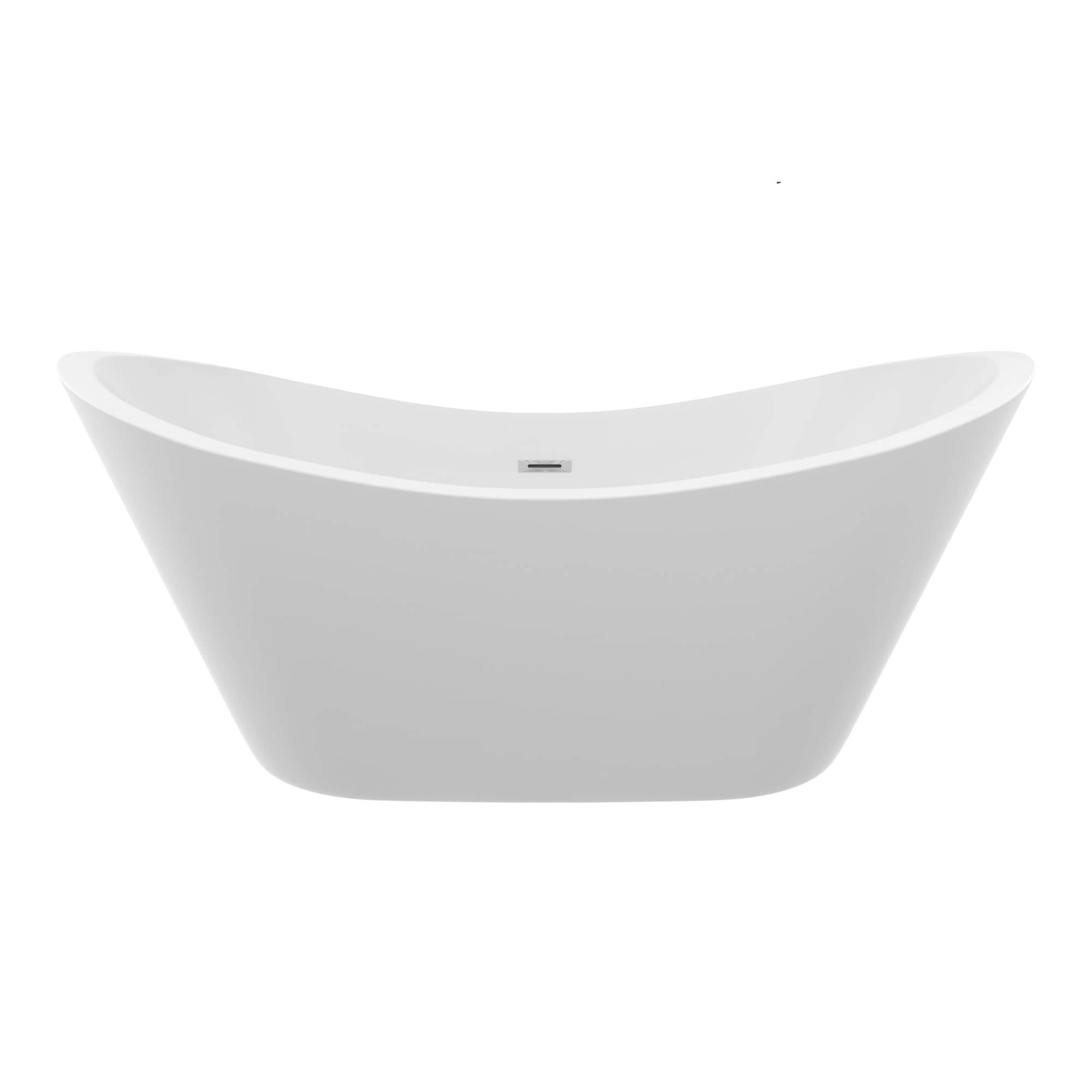BEARSOLIM 29.5-in x 67-in White Acrylic Freestanding Bathtub Stand Alone Soaking Tub Glossy White Acrylic Chrome Overflow and Pop-Up Drain
