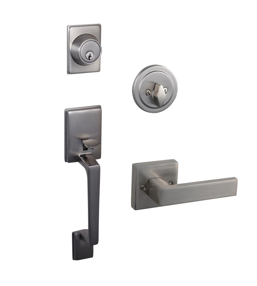 Design House Karsen Satin Nickel Single-Cylinder Deadbolt Universal Interior/Exterior Combined Door Handle Combo Pack (4-Pack) 581959 Sansujyuku sansujyuku.com