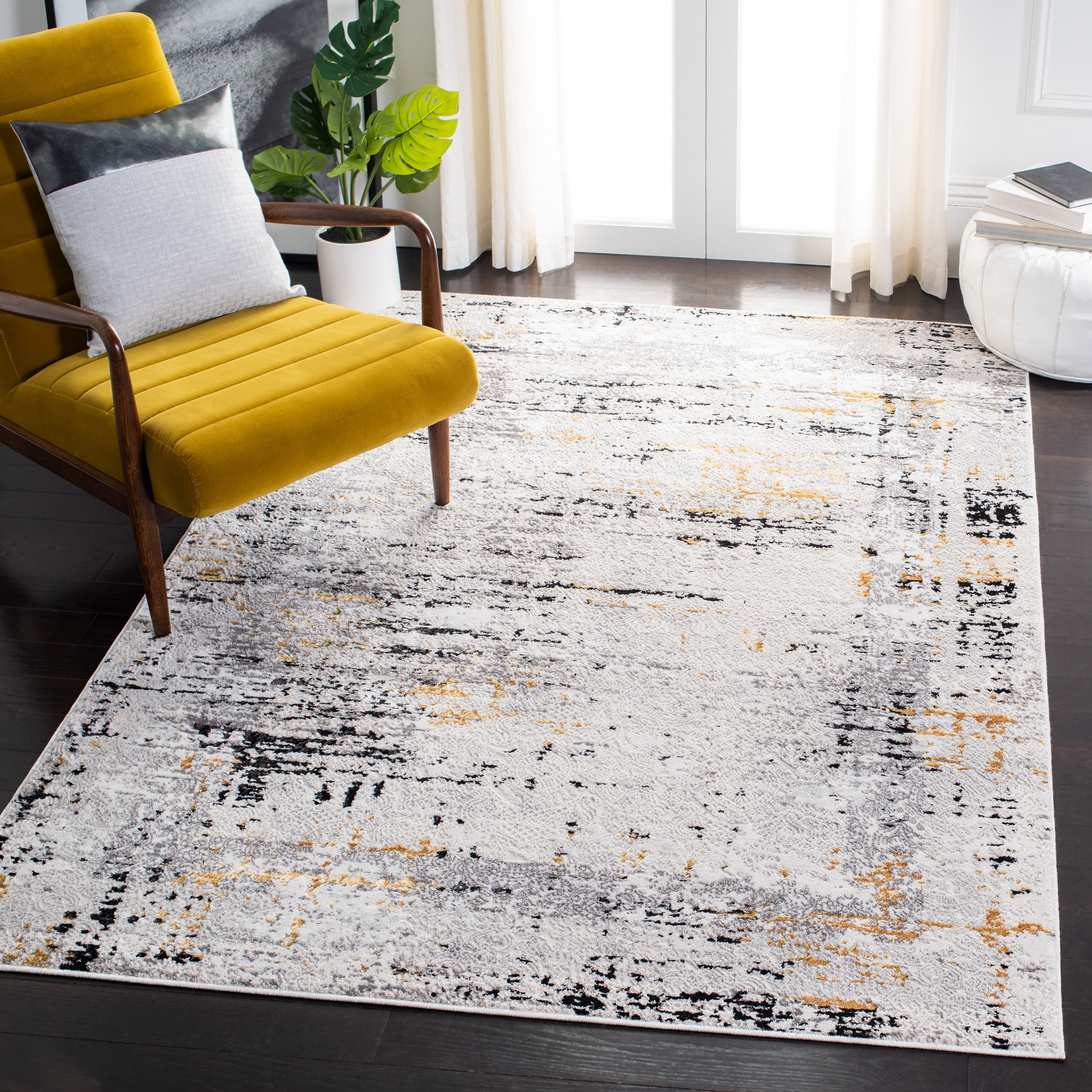 Safavieh ALA271F-9 Amelia Naresa 9 x 12 (ft) Loomed Synthetic Gray/Gold Rectangular Indoor Distressed/Overdyed Bohemian/Eclectic Area rug