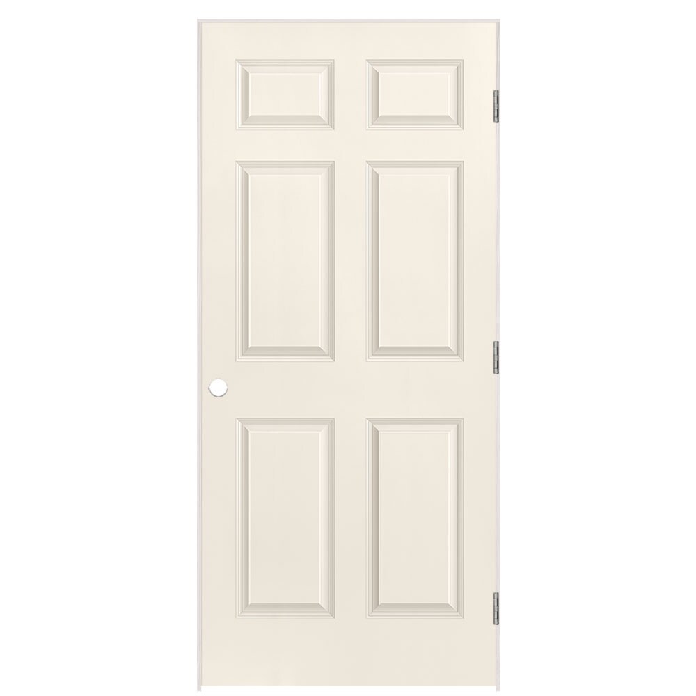 Masonite 1317344 36-in x 80-in Moonglow Solid core 6-panel Right hand Smooth Prefinished Molded composite Flat Jamb Single Prehung Interior Door
