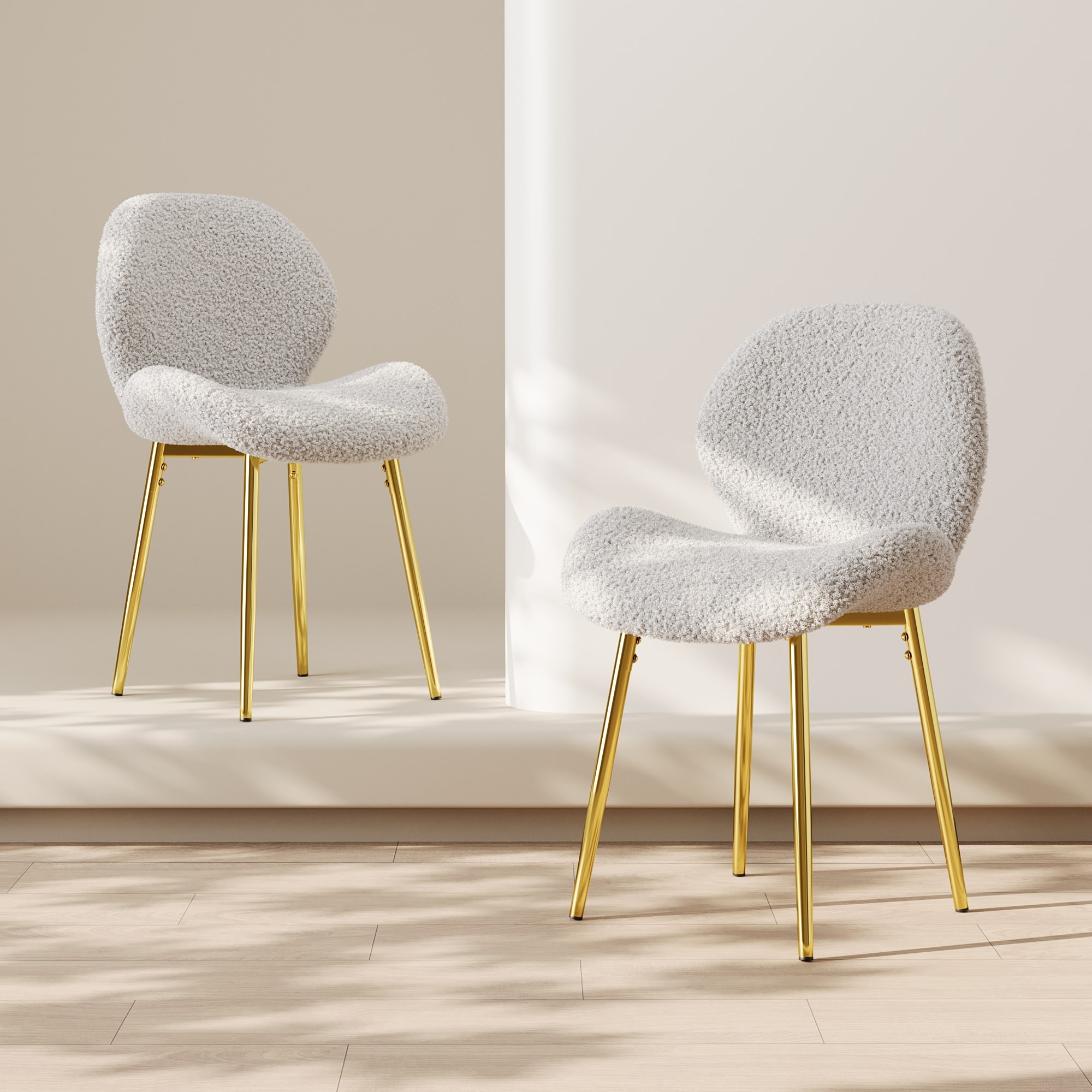 Homy Casa - 20-in H Set of 2 White Boucle Upholstered Dining Chairs with Gold Metal Legs